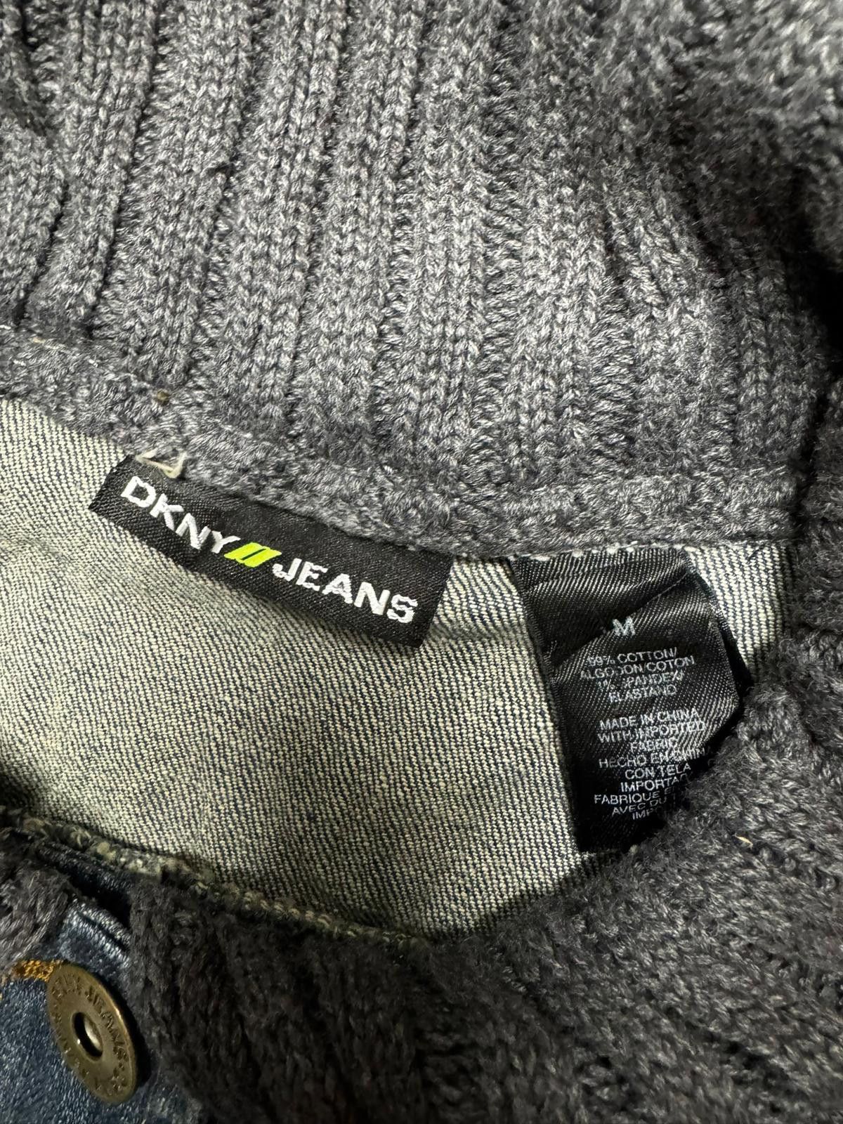 Designer DKNY Jeans Women's Denim Jacket with Knit Sleeves Size US M / EU 48-50 / 2 - 4 Thumbnail