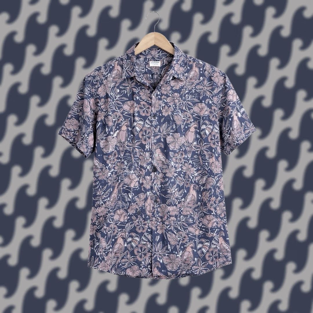 Vintage Surf Style Hawaiian Shirt L Navy Pink Floral Rayon Button Up Aloha Tropical Beach Mens Vintage No Size US L / EU 52-54 / 3 - 1 Thumbnail