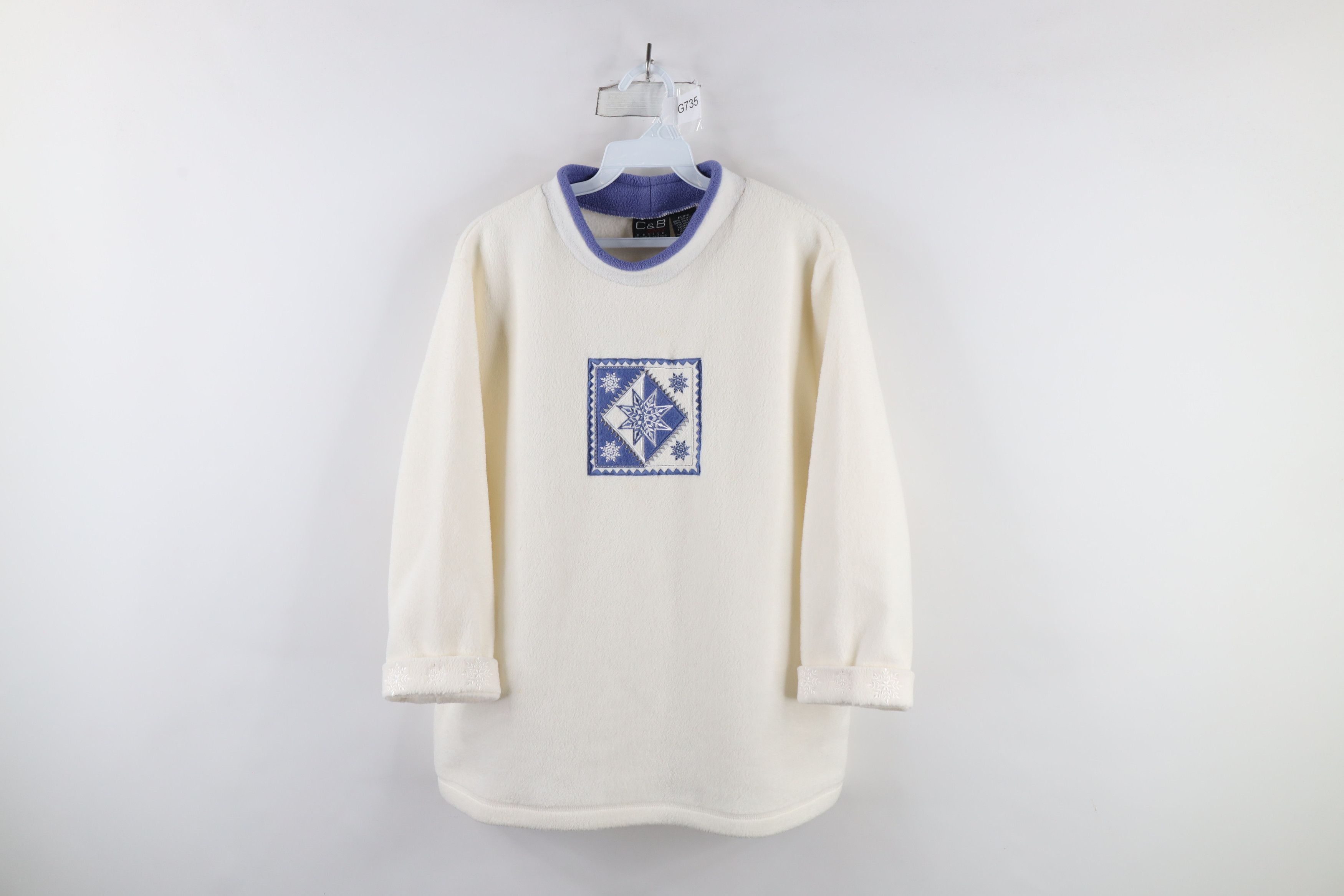 Vintage Vintage 90s Streetwear Snowflake Fleece Sweater White Size L / US 10 / IT 46 - 1 Thumbnail