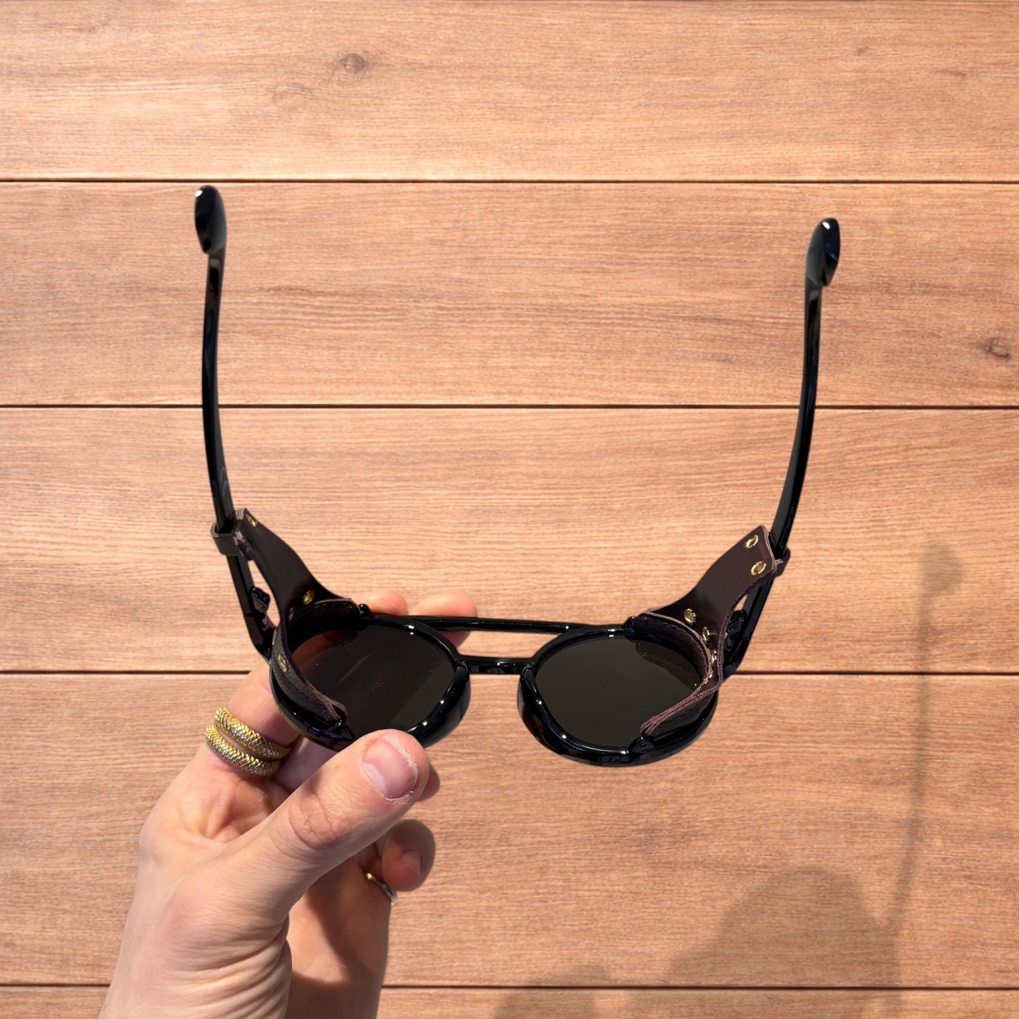 Japanese Brand Round steampunk aviation sunglasses in brown w/ brown lens. Size ONE SIZE - 5 Thumbnail