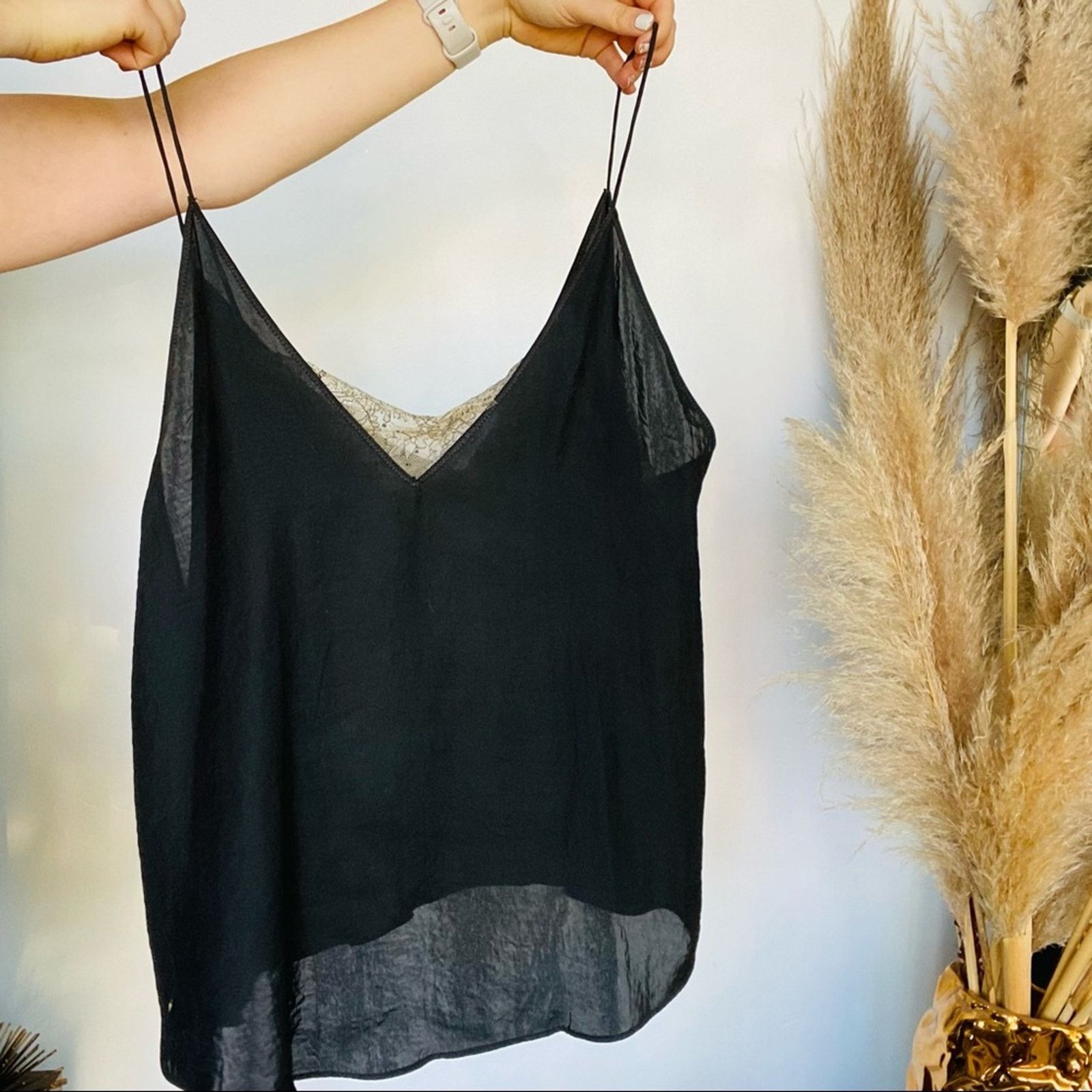 Free People FREE PEOPLE Black Tank Top Camisole Sheer Cream Lace Bandeau Size S / US 4 / IT 40 - 7 Thumbnail