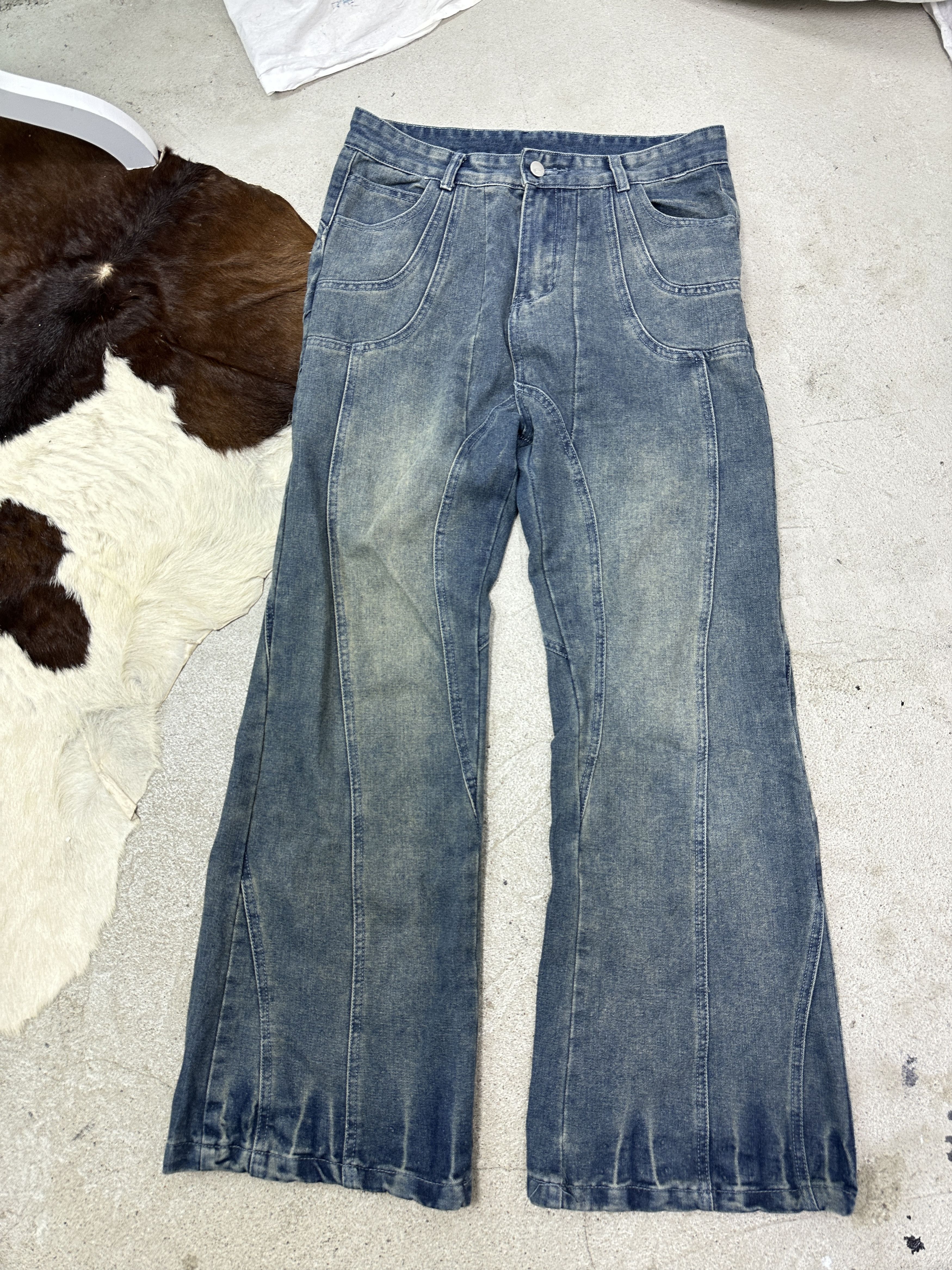 Vintage Vintage Denim Baggy Flared Paneled Washed Jeans 00s Size US 38 / EU 54 - 2 Thumbnail