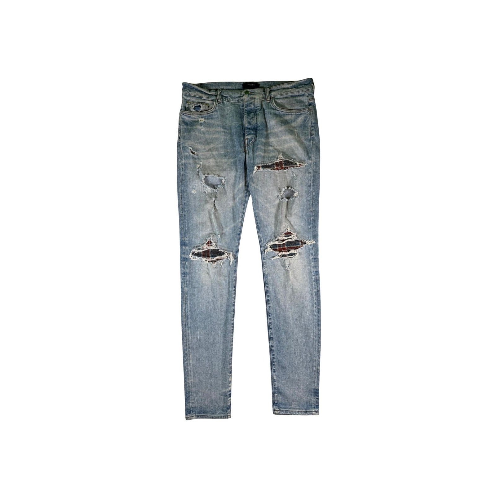 Amiri Amiri MX1 Plaid Patch Light Wash, Blue & Burgundy Jeans Size US 36 / EU 52 - 1 Thumbnail