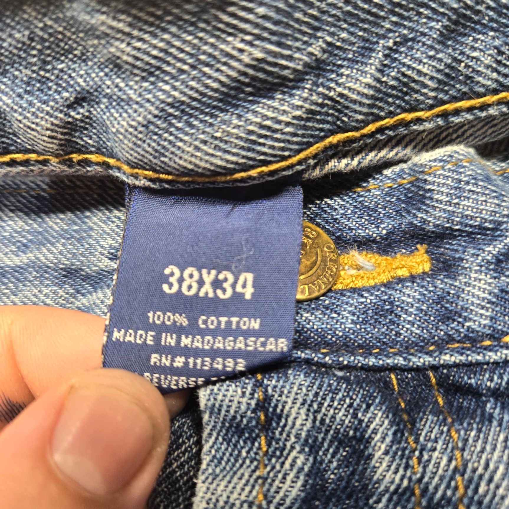 Vintage Rural King Jeans Relaxed Blue Denim Adult Men's Size 38 x 34 - Real Work Wear - 5-Pocket Denim Straight Fit Regular Inseam 34 - Blue Denim Jeans Size US 38 / EU 54 - 5 Thumbnail