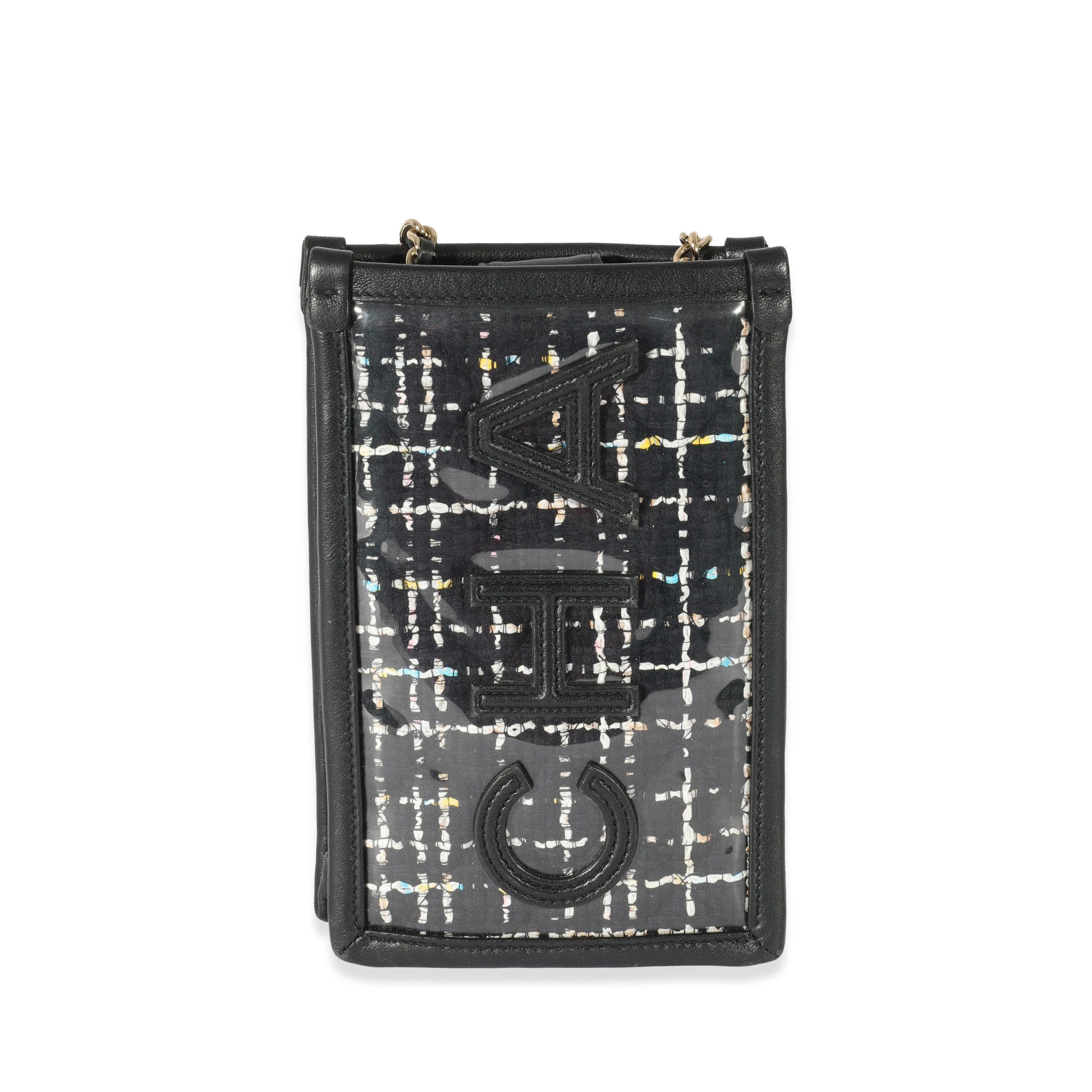 Chanel Tweed PVC Logo Pouch With Chain