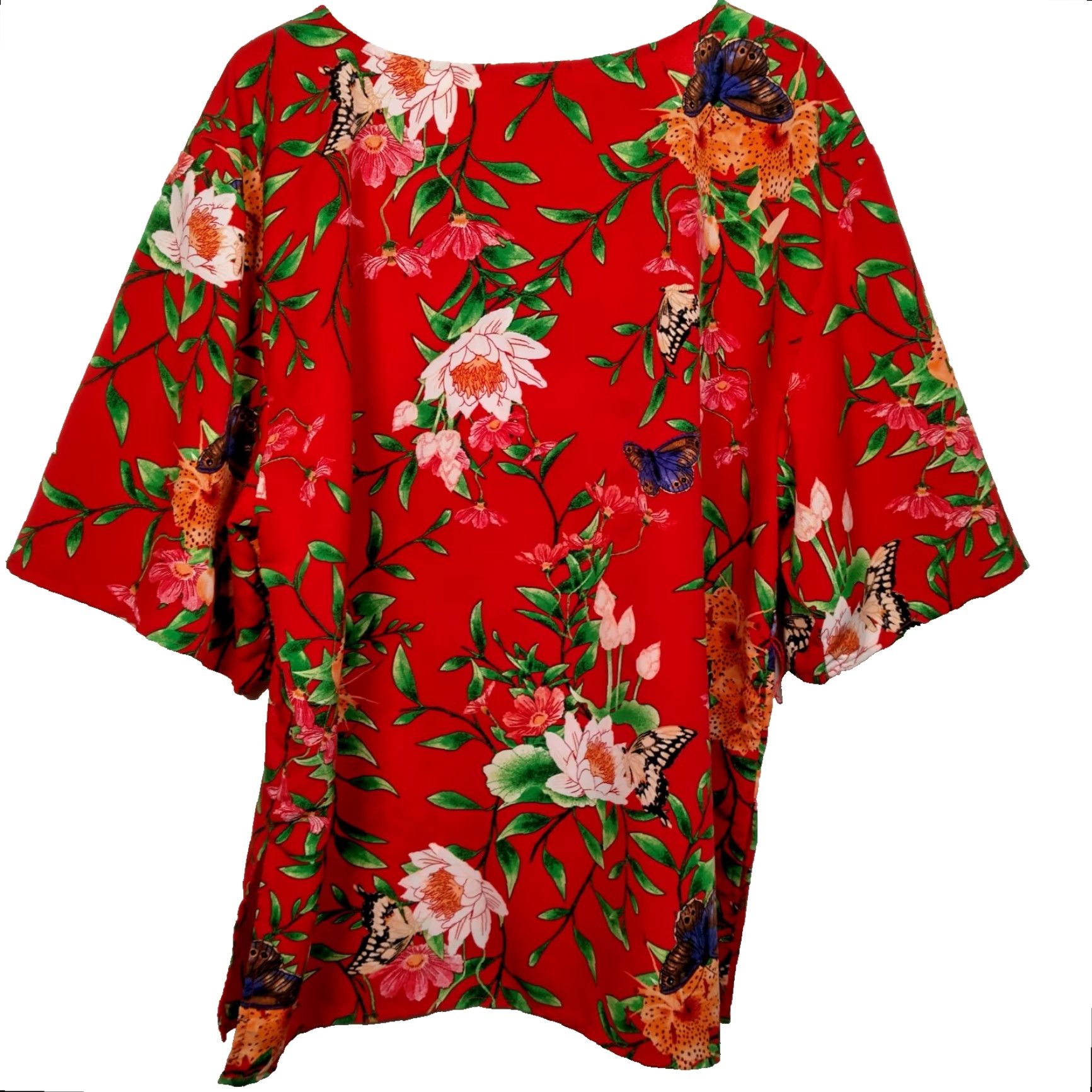 Vintage Avon Blouse Shirt Women XL Red Butterfly Floral Belted Tunic Top Size XL / US 12-14 / IT 48-50 - 5 Thumbnail