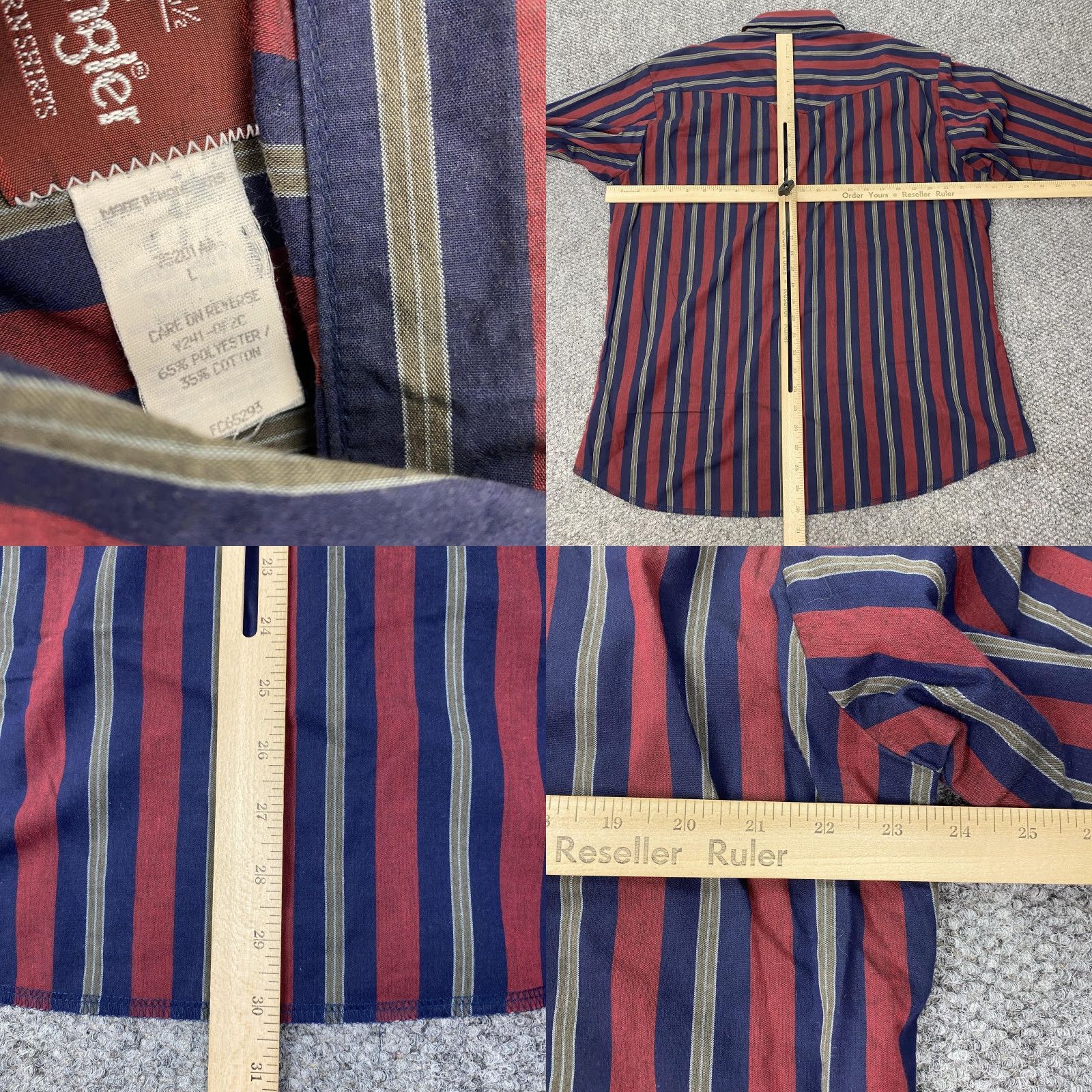 Wrangler Wrangler Shirt Mens Large Red Navy Striped Western Pearl Snap Long Sleeve Yoke Size US L / EU 52-54 / 3 - 8 Thumbnail