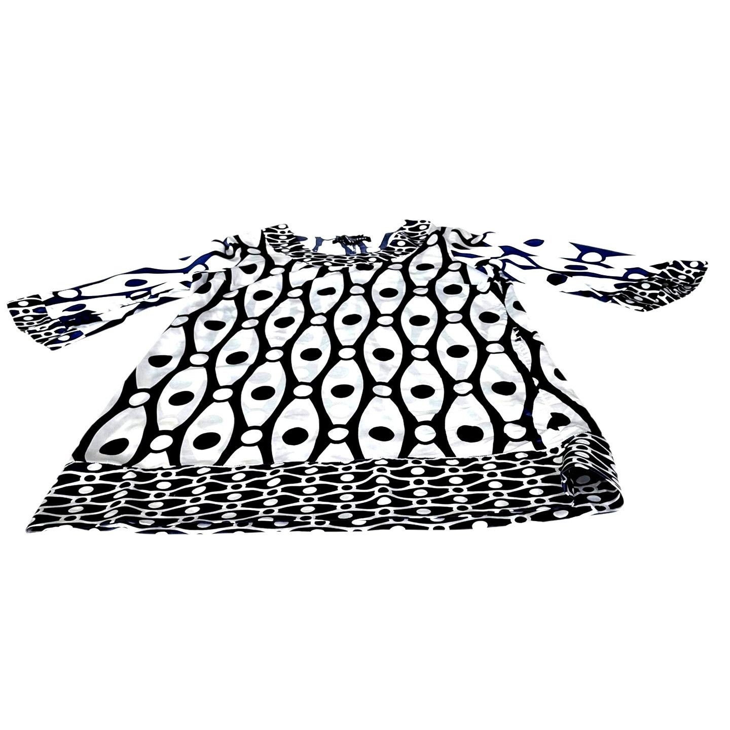 Other Antilia Femme Dress Large Midi White Navy Abstract Geometric Size L / US 10 / IT 46 - 10 Thumbnail