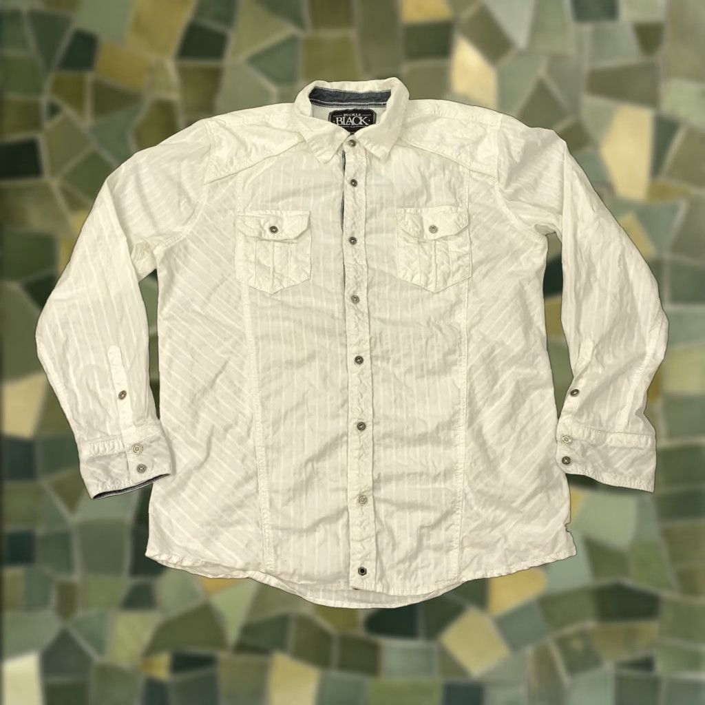 Buckle Black VINTAGE Buckle Black Men's Shirt XL White Slim Fit Western Snap Button Casual Striped 90s Size US XL / EU 56 / 4 - 1 Thumbnail