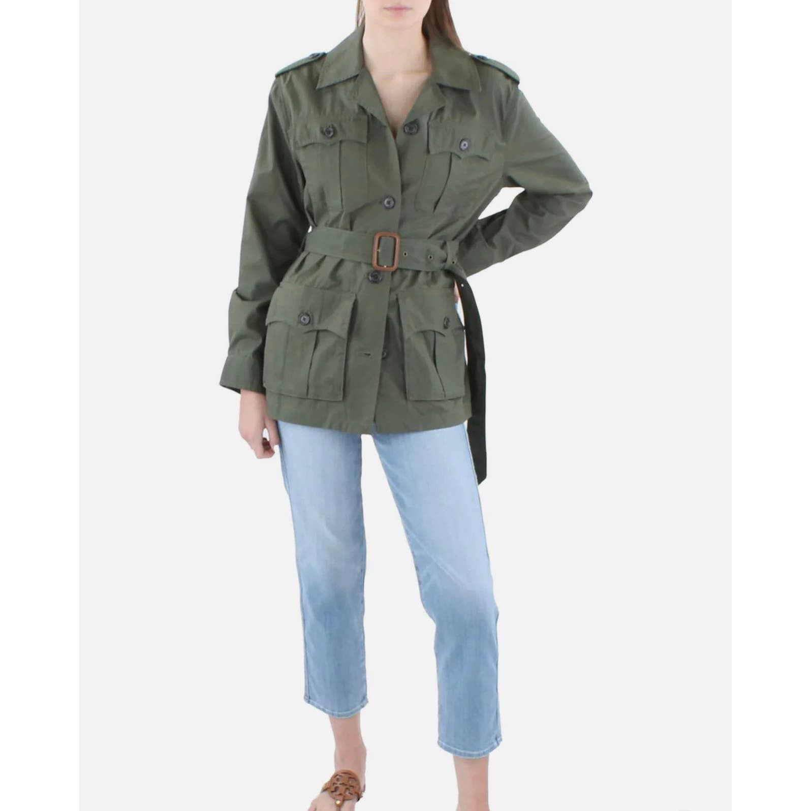 Image of Lauren Ralph Laurent Women’S Twill Short Utility Jacket 16 in Green, Women's (Size XL)