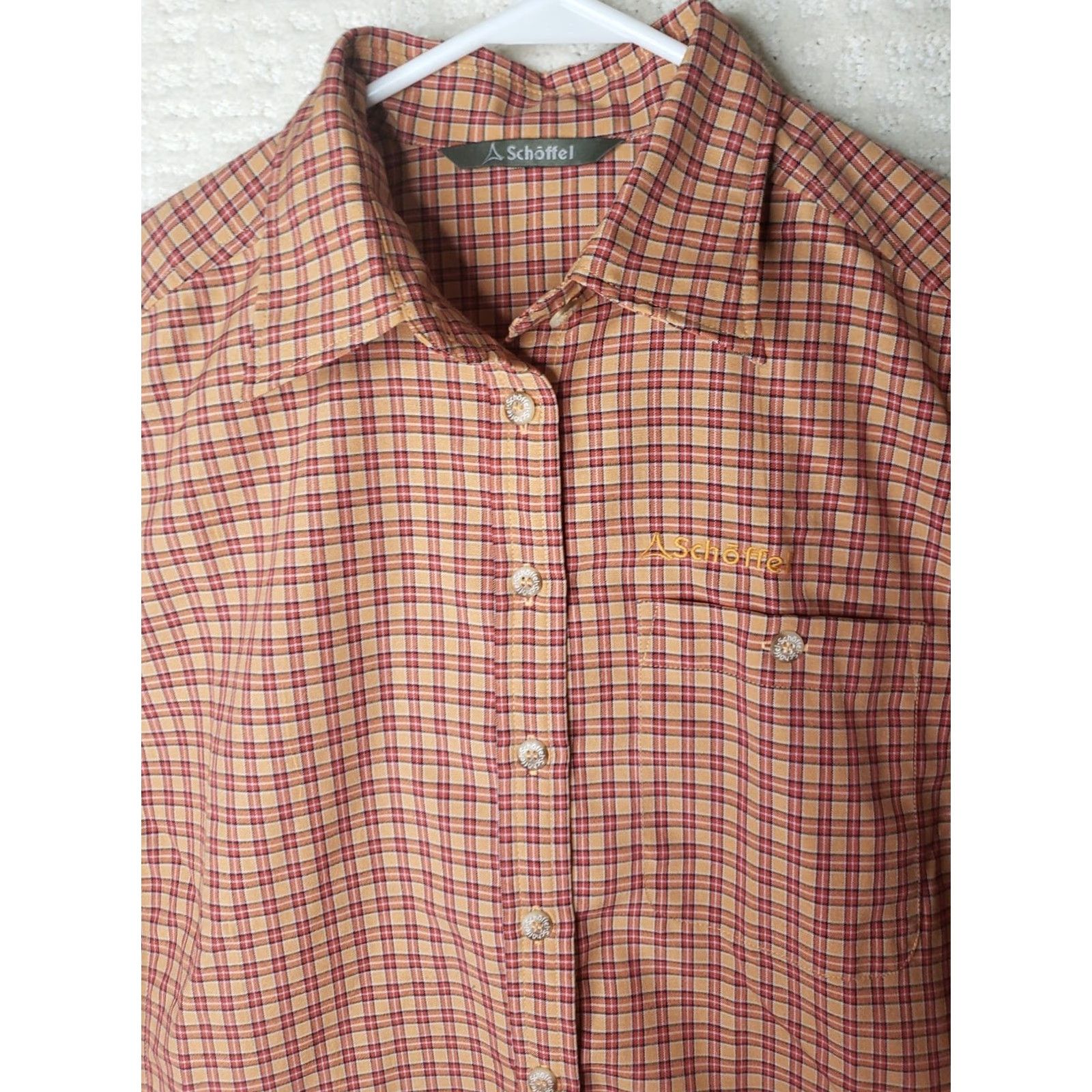 Vintage VINTAGE Schoffel Women's Long Sleeve Button Down Check Shirt M Orange Size M / US 6-8 / IT 42-44 - 3 Thumbnail