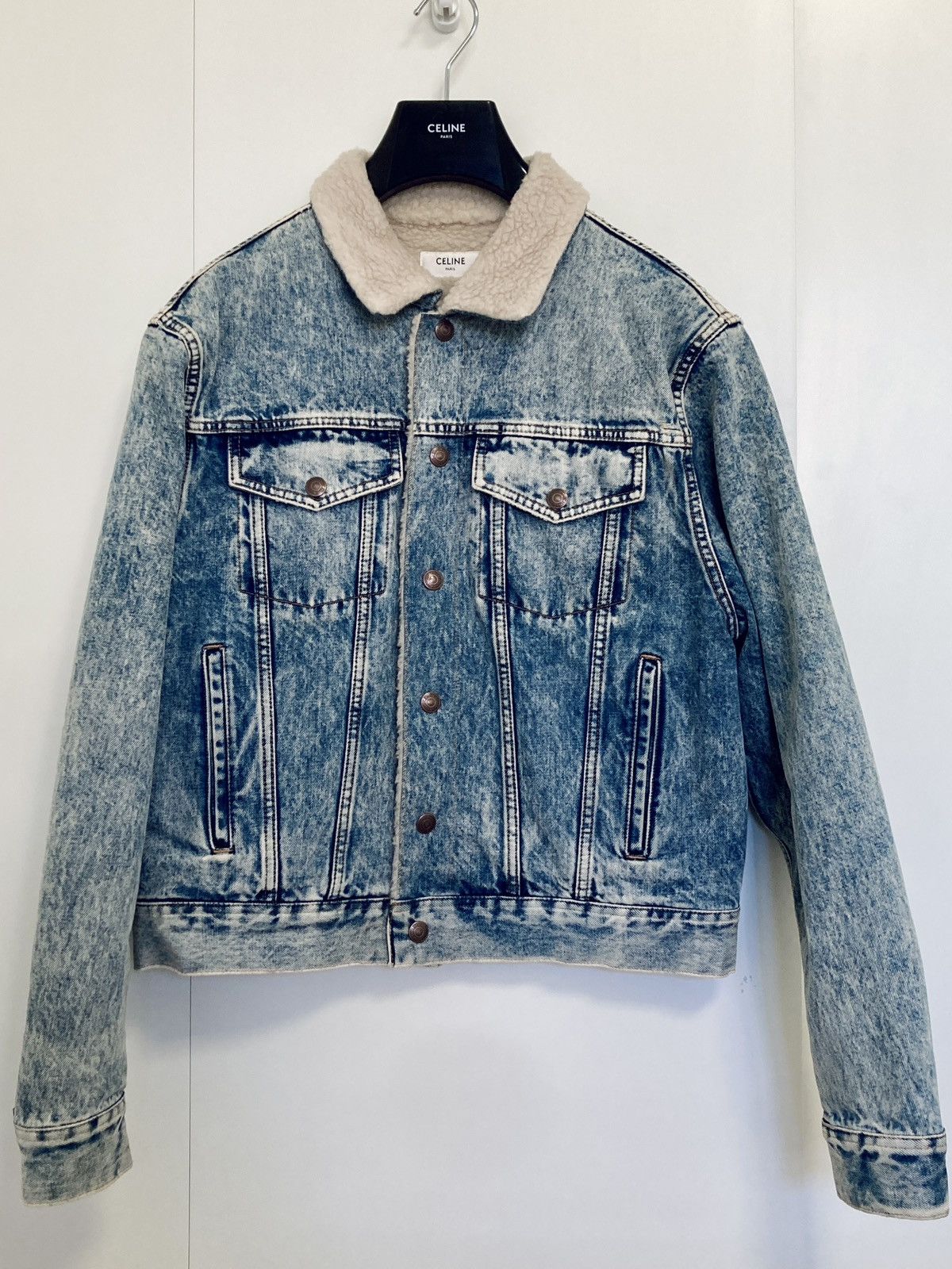 Celine CELINE BY HEDI SLIMANE 21AW SHERPA TRUCKER DENIM JACKET Size US S / EU 44-46 / 1 - 3 Thumbnail