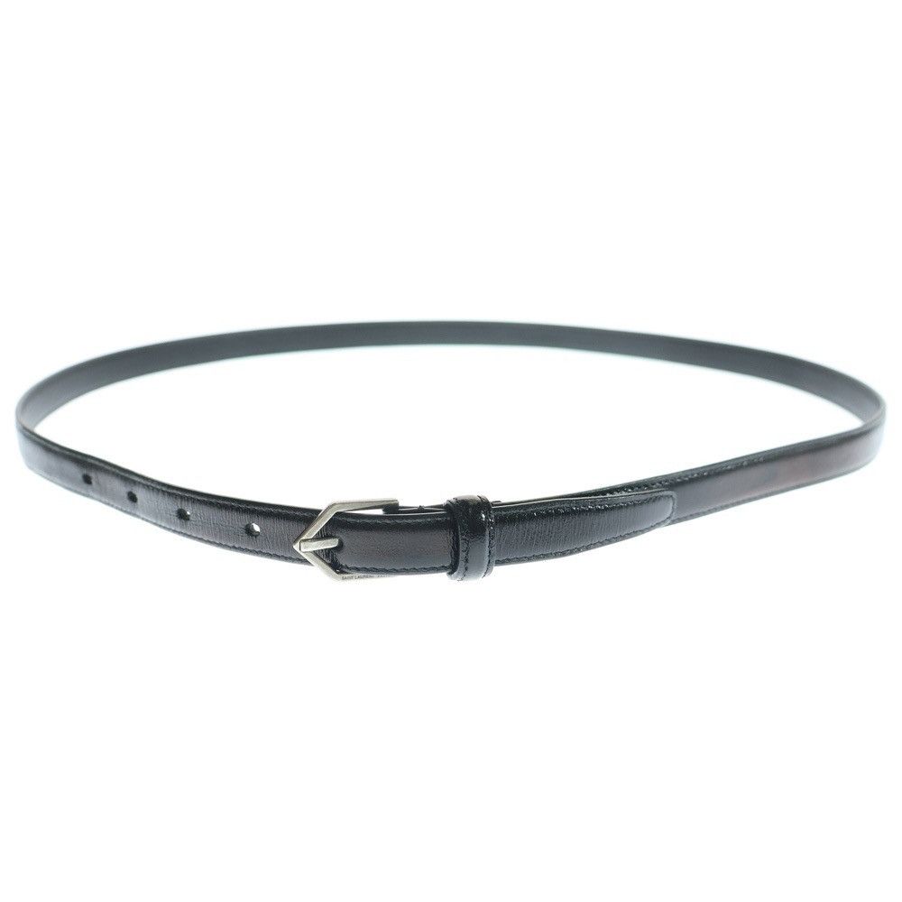 SAINT LAURENT PARIS Silver Buckle Narrow Belt 482792 Black