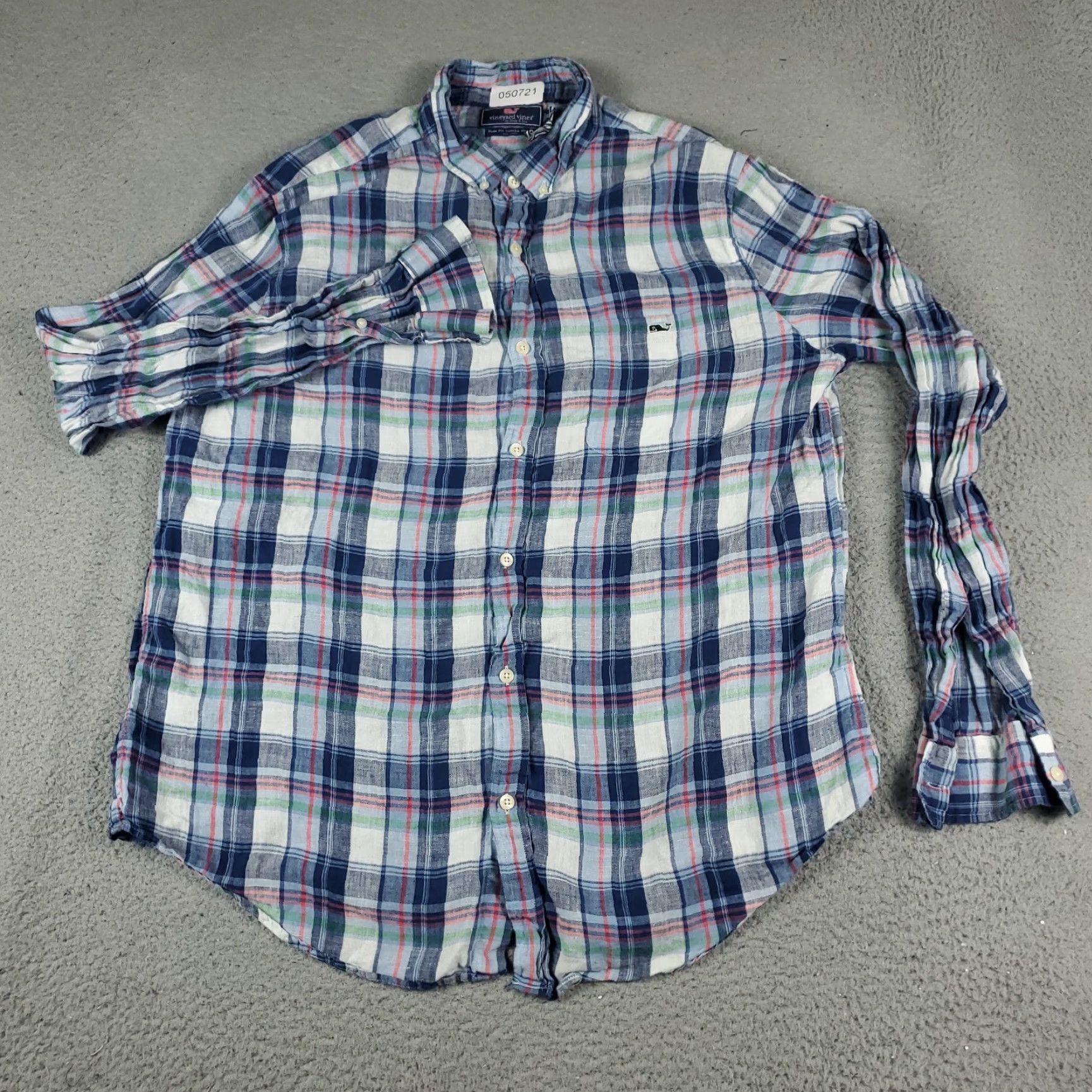 Vineyard Vines Vineyard Vines Shirt Mens XL Blue Plaid Linen Slim Fit Button-Up Long Sleeve Size US XL / EU 56 / 4 - 3 Thumbnail