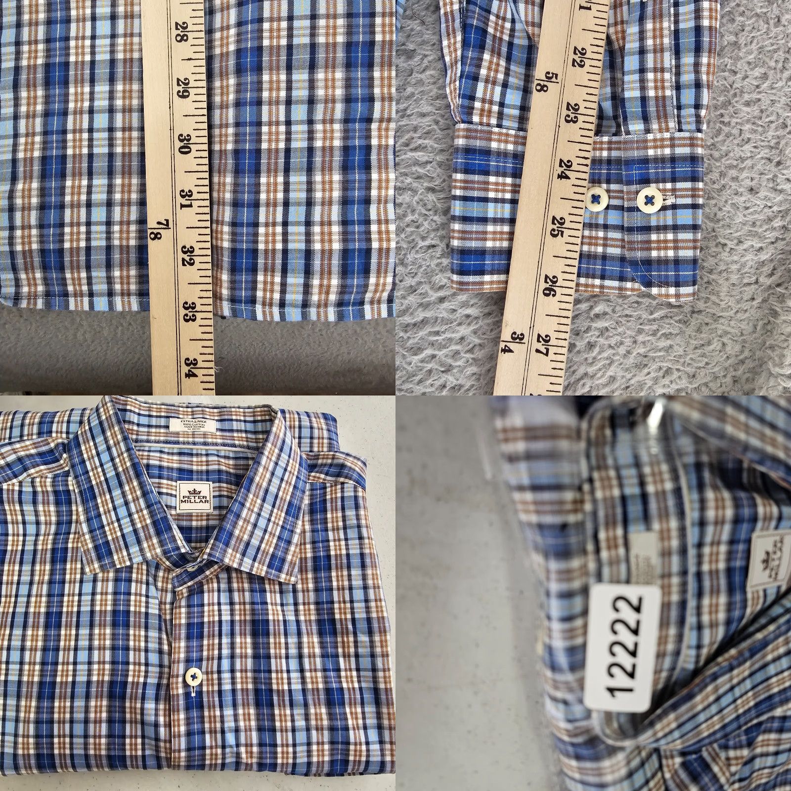 Peter Millar Peter Millar Shirt Mens Size XL Blue Brown Check Long Sleeve Button Up Size US XL / EU 56 / 4 - 8 Thumbnail
