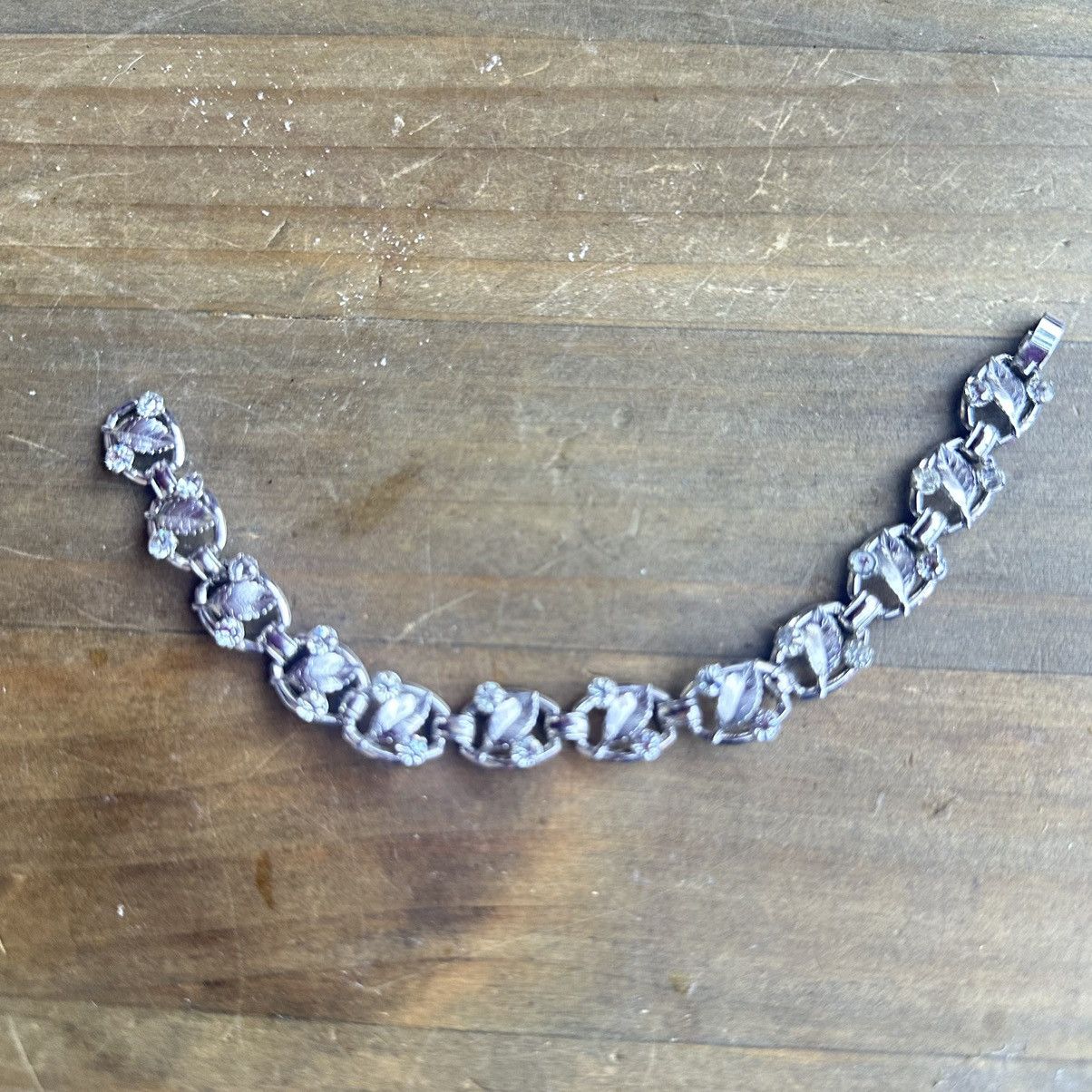 Vintage Vintage Krementz silver leaf links and rhinestones bracelet Size ONE SIZE - 8 Thumbnail