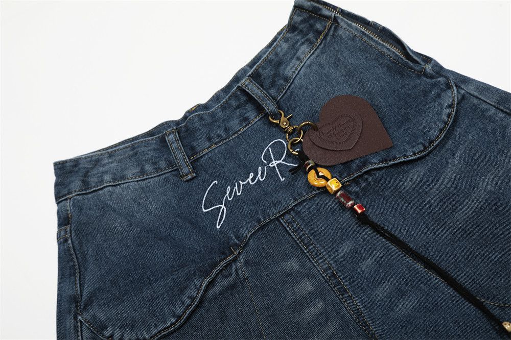 Jean Men's retro letter embroidered washed scimitar jeans y2k Size US 32 / EU 48 - 3 Thumbnail
