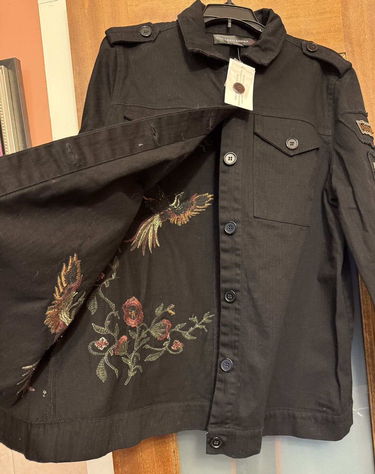 Other Colleen Lopez Black Beaded Embroidered Military Denim Jacket Size M / US 6-8 / IT 42-44 - 6 Thumbnail