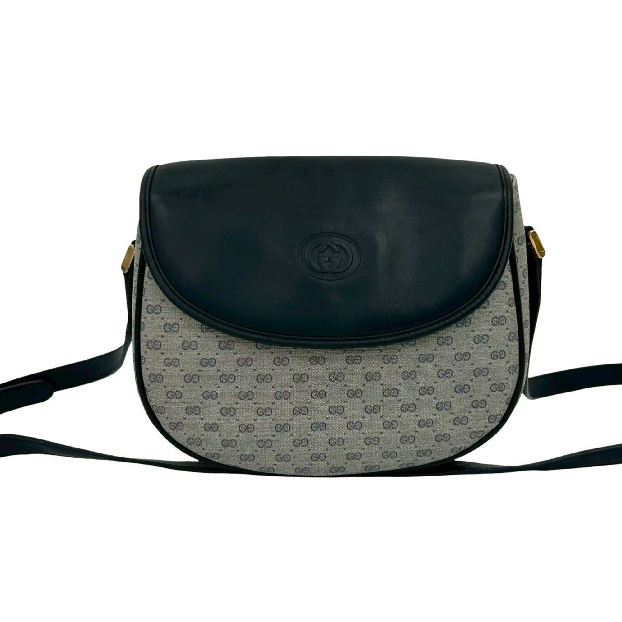 Gucci Old Gucci Micro GG Logo Leather Mini Shoulder Bag Pochette Navy Blue 279-8, Women's