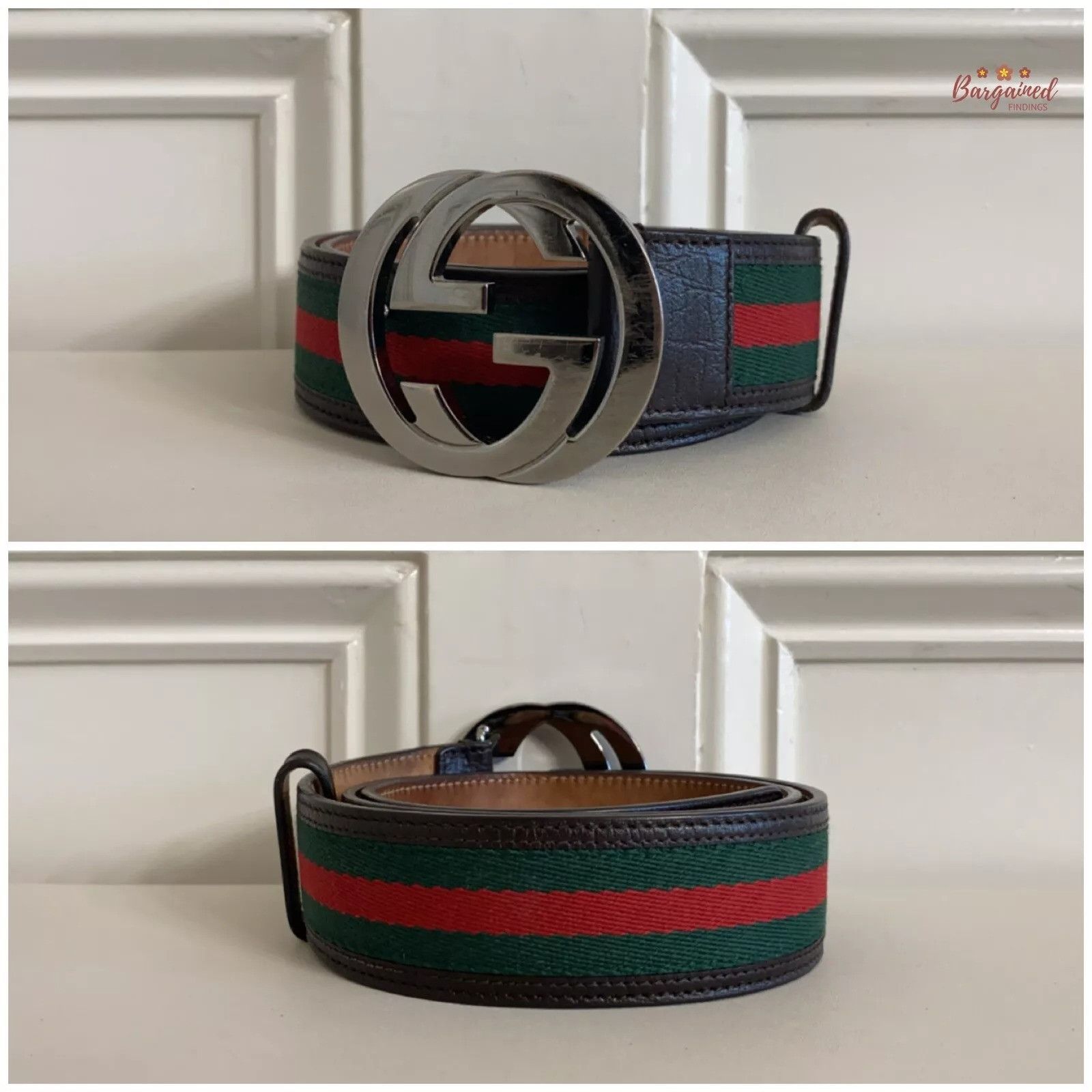 Gucci Gucci Web Canvas Leather Silver Interlocking G Buckle Belt Size 30 - 9 Thumbnail