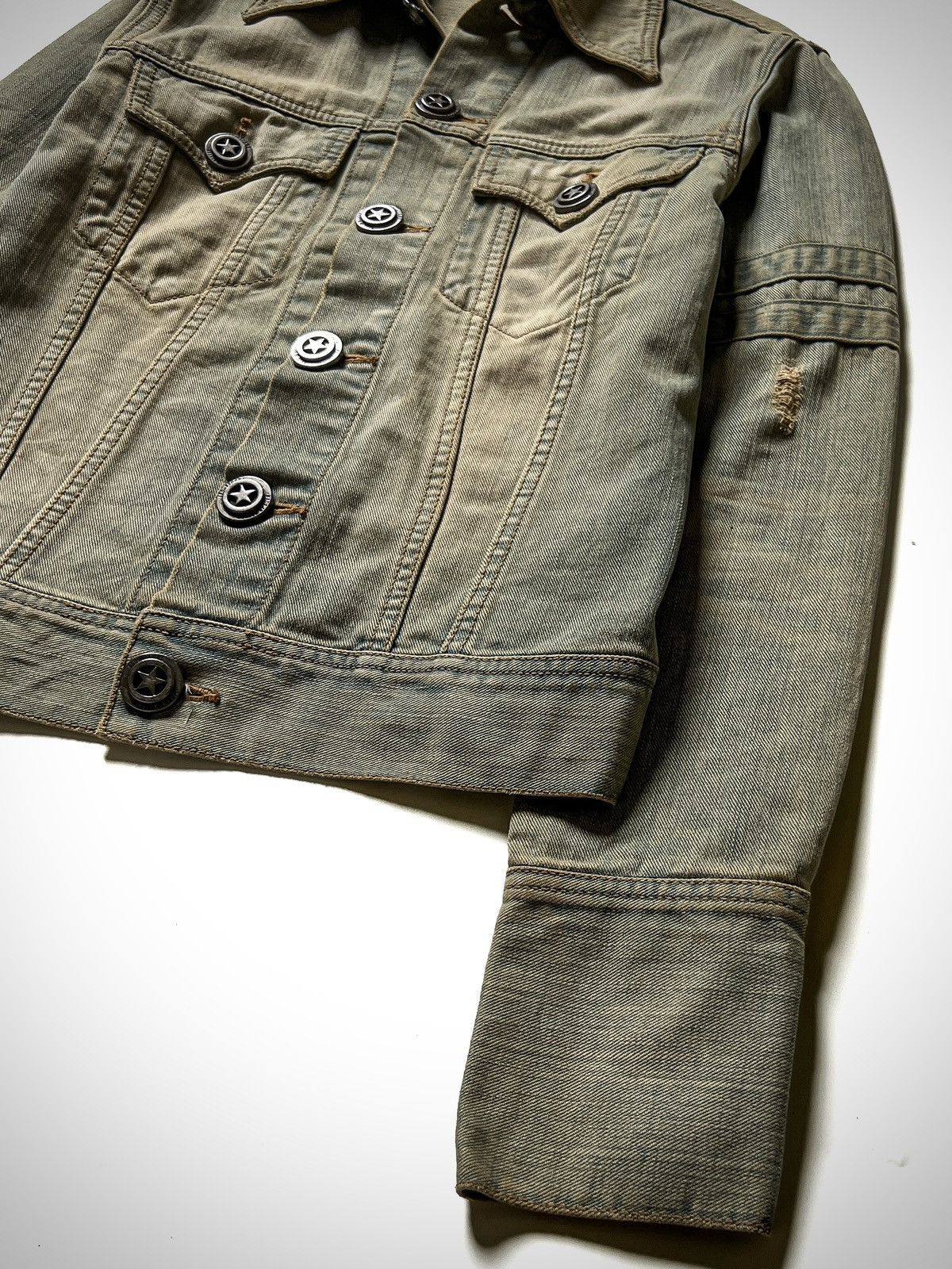 If Six Was Nine Led Rechwe Fur Patch Mud Wash Denim Jacket Early 00s Size US M / EU 48-50 / 2 - 3 Thumbnail