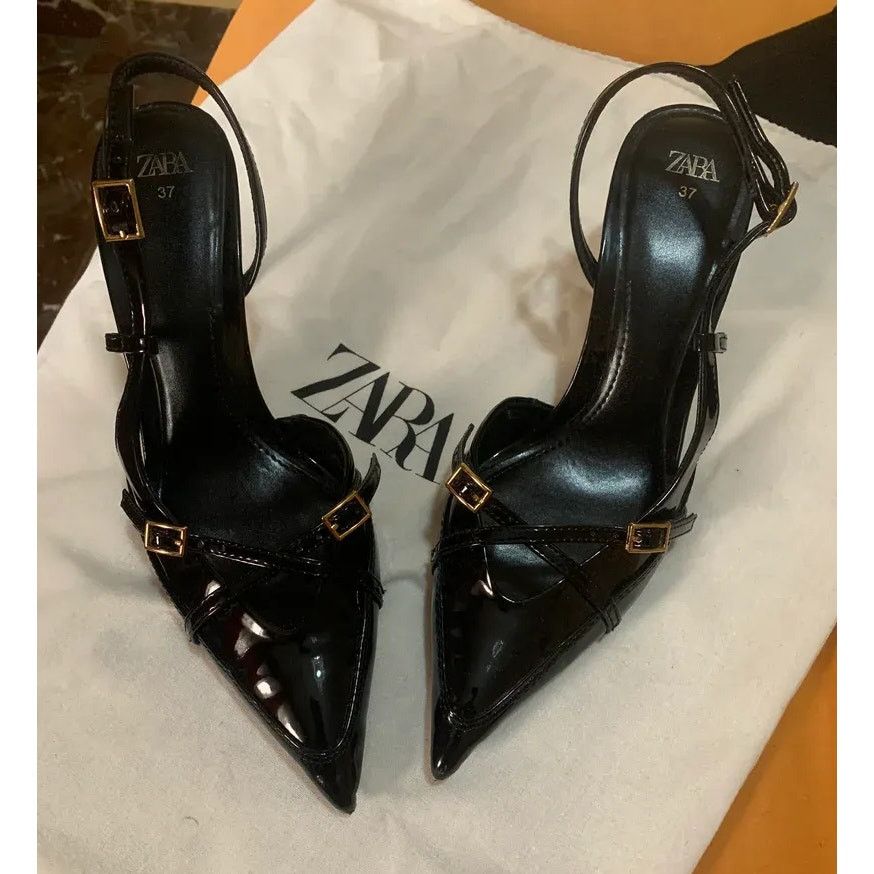 Zara Zara Black Pointed Toe Slingback Heels NWT Size US 7.5 / IT 37.5 - 15 Thumbnail