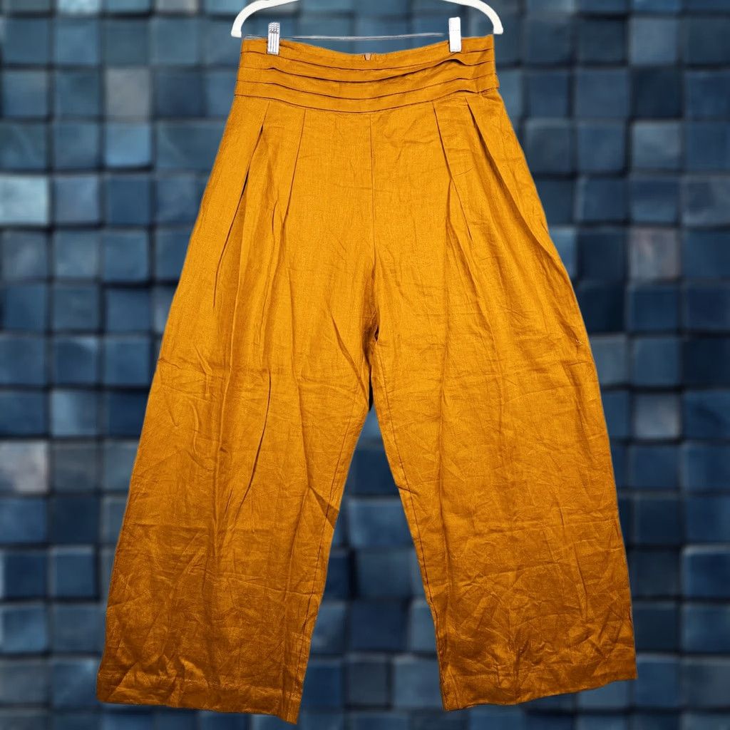 Vintage PAMPELONE Women's Mustard Yellow Pleated Wide Leg Casual Pants Size M Size 32" / US 10 / IT 46 - 1 Thumbnail