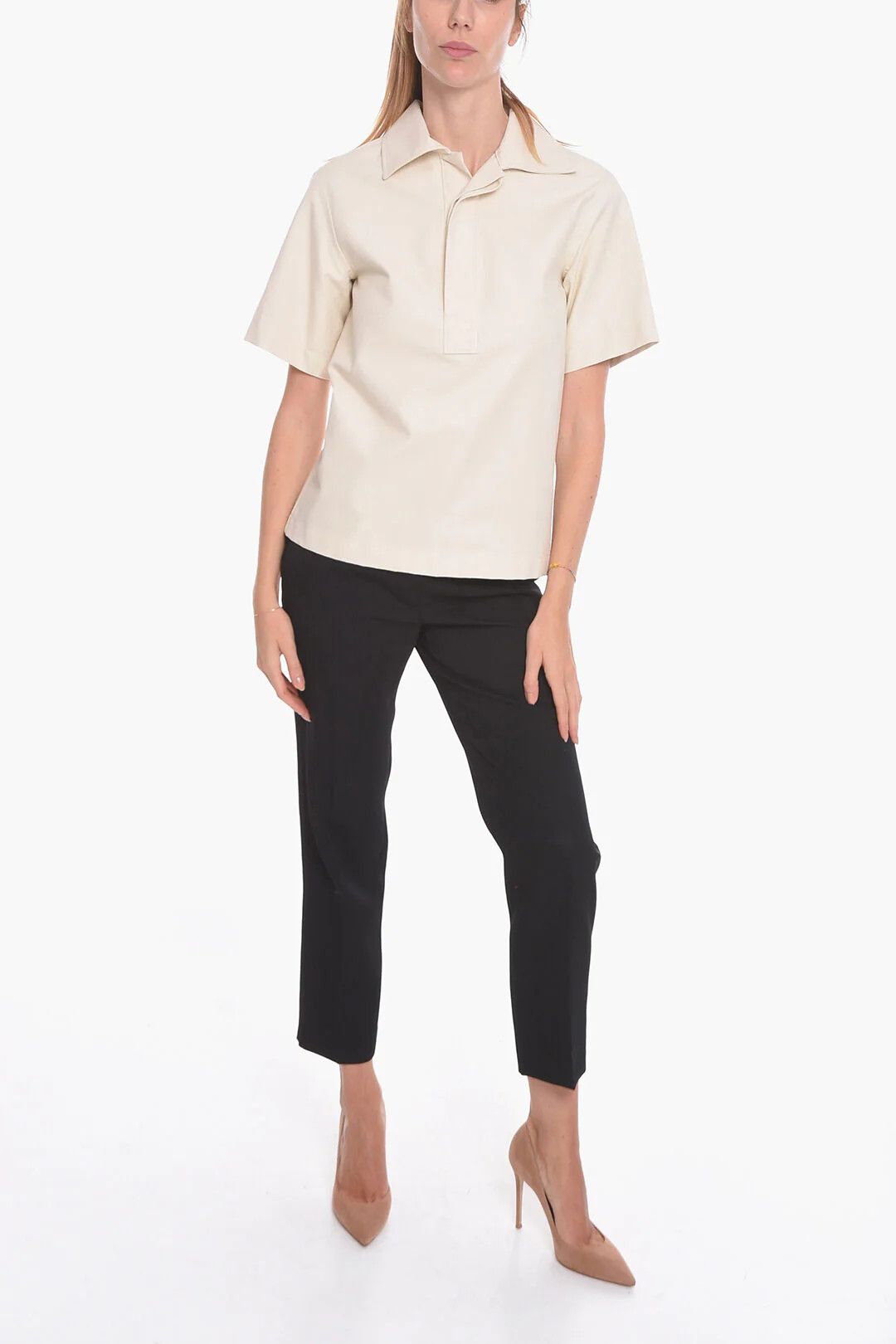 Bottega Veneta og1mm0426 Short-Sleeve Cotton Blouse in White Size XS / US 0-2 / IT 36-38 - 4 Thumbnail