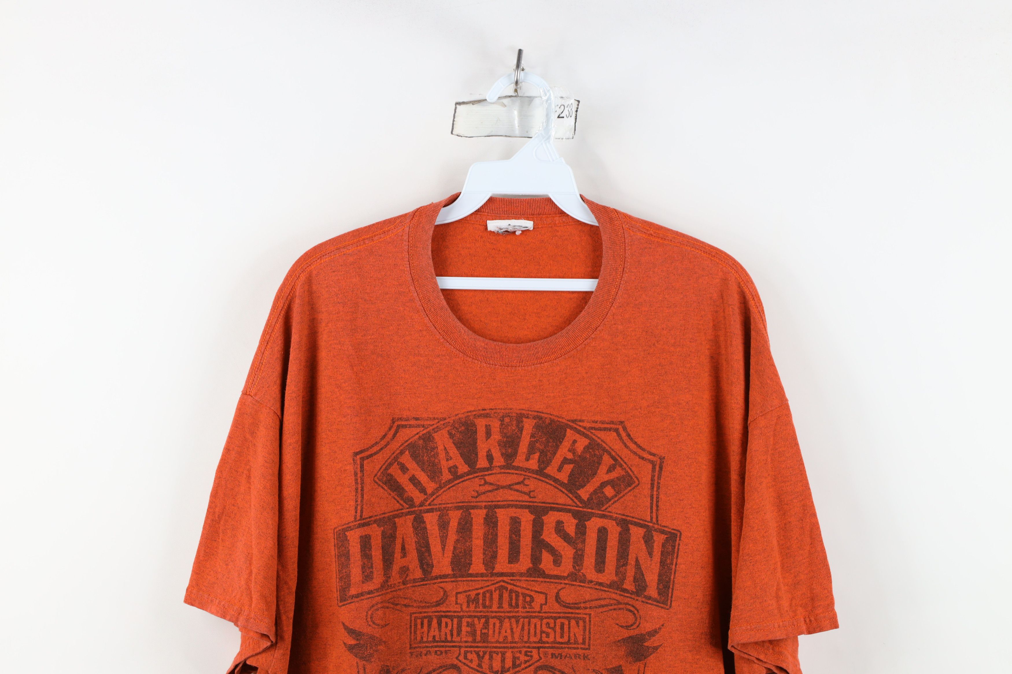 Harley Davidson Vintage Y2K Harley Davidson Spell Out Skull T-Shirt Orange Size US XXL / EU 58 / 5 - 2 Thumbnail