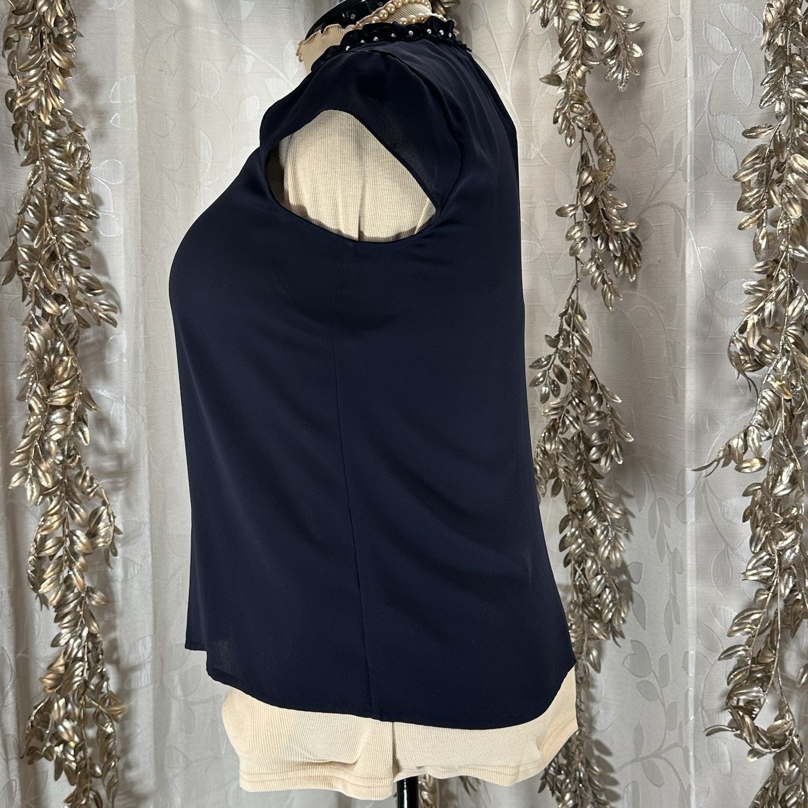 Karl Lagerfeld Karl Lagerfeld Paris L Navy Pearl Blouse Officecore Size L / US 10 / IT 46 - 4 Thumbnail