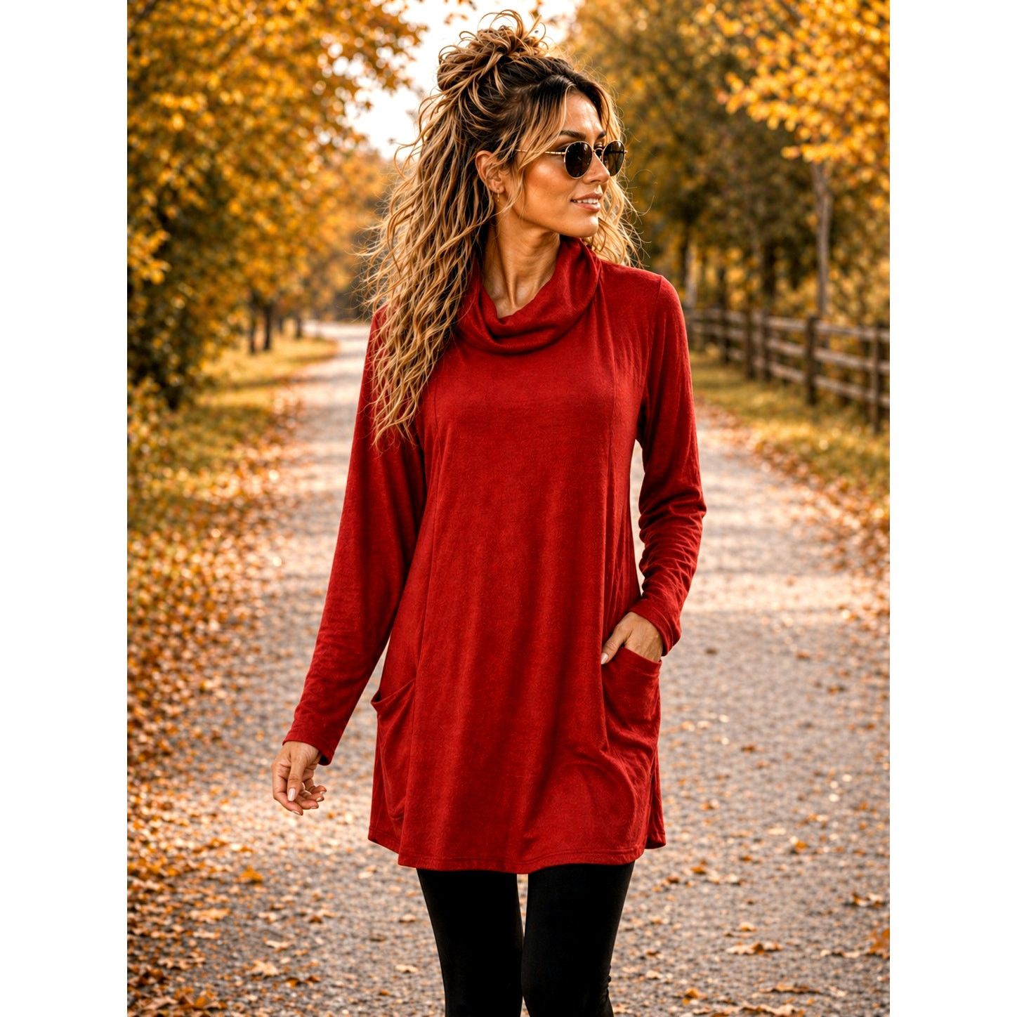 Other Long Sleeve Cowl Neck Tunic Pockets - Blood Orange - size L Size L / US 10 / IT 46 - 1 Thumbnail