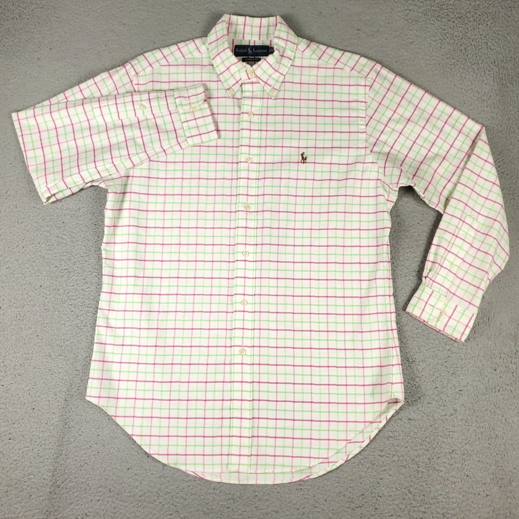 Ralph Lauren Ralph Lauren Shirt Mens 15.5 Green Pink Check Pony Dress Button Up Long Sleeve Size 42R - 3 Thumbnail