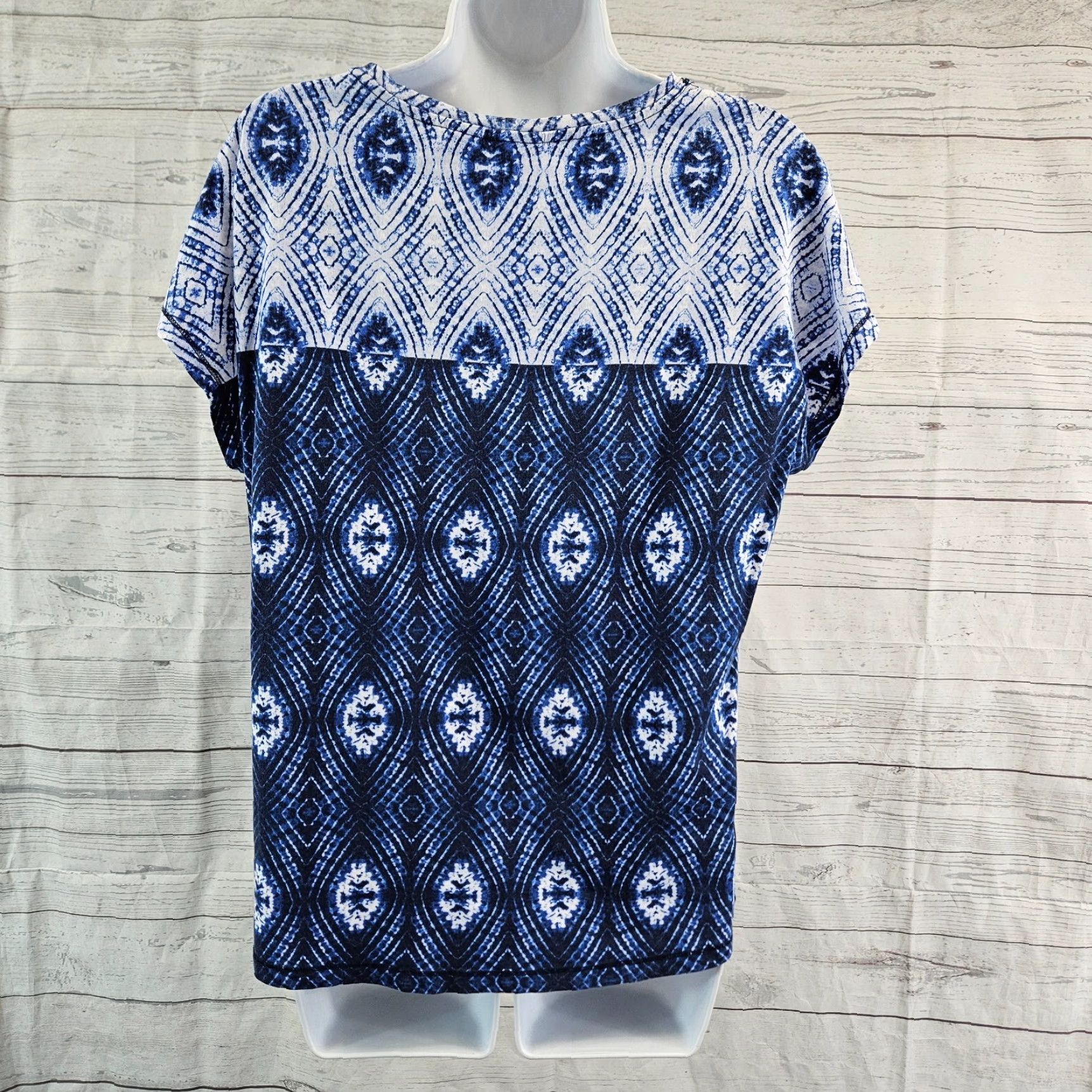 Vintage Chicos Zenergy Womens Top Sz Large Blue Cotton Blend Short Sleeve Printed Size L / US 10 / IT 46 - 4 Thumbnail
