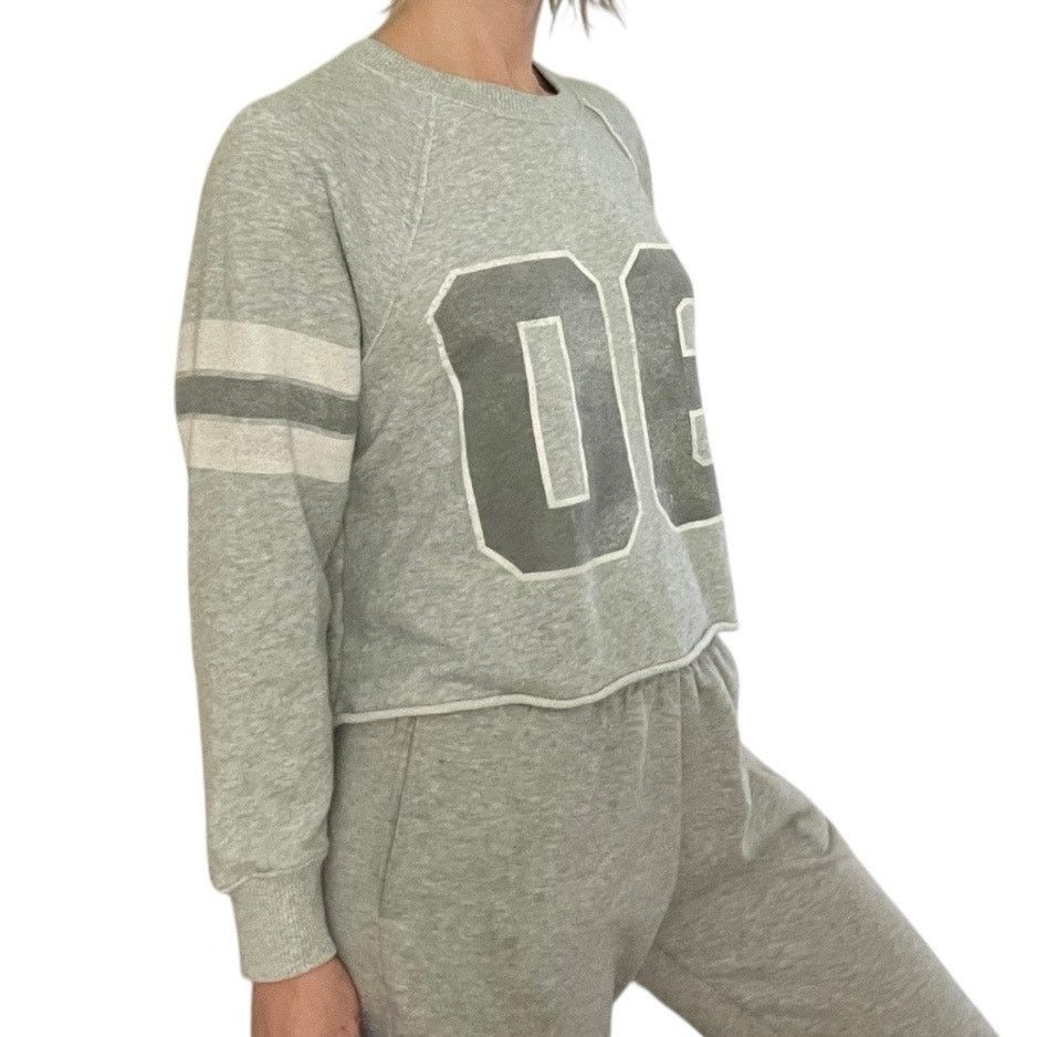 Other Aerie Grey 06 Graphic Striped Sleeves Crewneck Sweatshirt Size S / US 4 / IT 40 - 2 Thumbnail