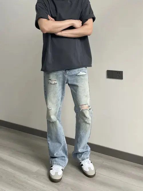 Jean faded washed damaged grunge flared jeans Size US 28 / EU 44 - 1 Thumbnail
