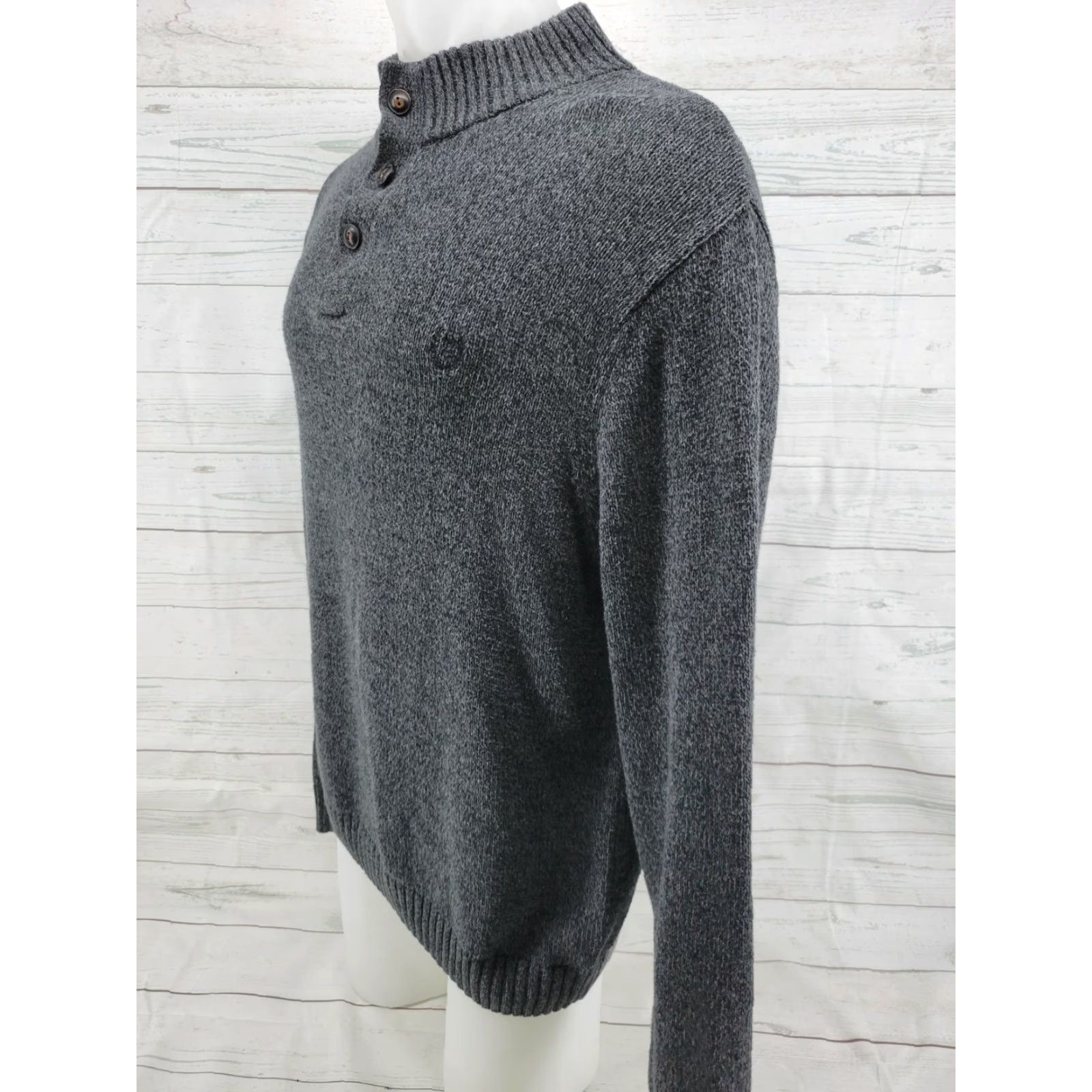 Chaps Chaps Sweater 3 Button Cotton Men's Large Gray Knit Mock Neck Button Accents Vintage No Size US L / EU 52-54 / 3 - 2 Thumbnail