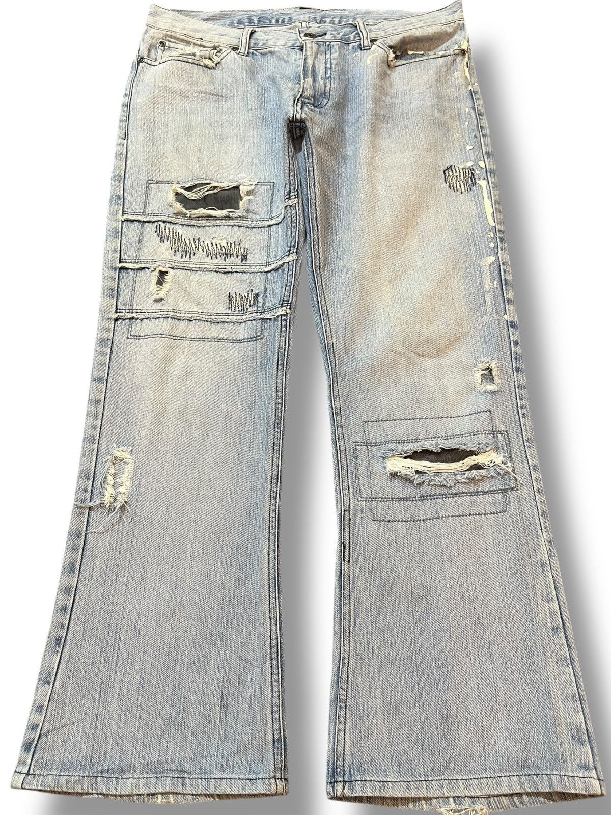 POST ARCHIVE FACTION (PAF) Vintage Rupert Edge Low Rise Flare Sashiko Denim Size US 34 / EU 50 - 1 Thumbnail