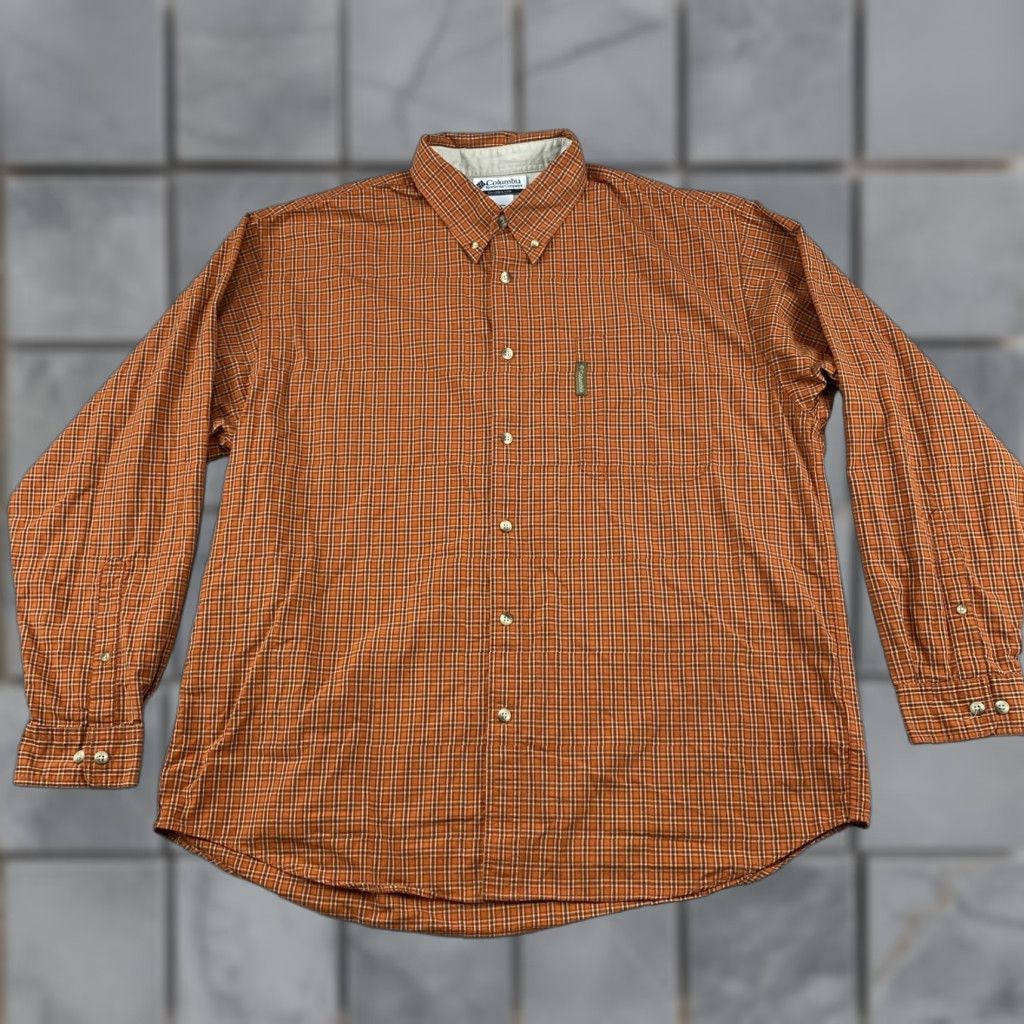 Vintage Columbia Button-Down Shirt Mens 2XL Orange Gingham Plaid Long Sleeve Pocket Button-Up Casual Modern Size US XXL / EU 58 / 5 - 1 Thumbnail