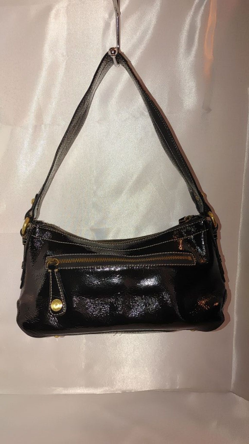 Vera Pelle Perlina New York Baguette Patent Leather Shoulder Bag Size ONE SIZE - 7 Thumbnail