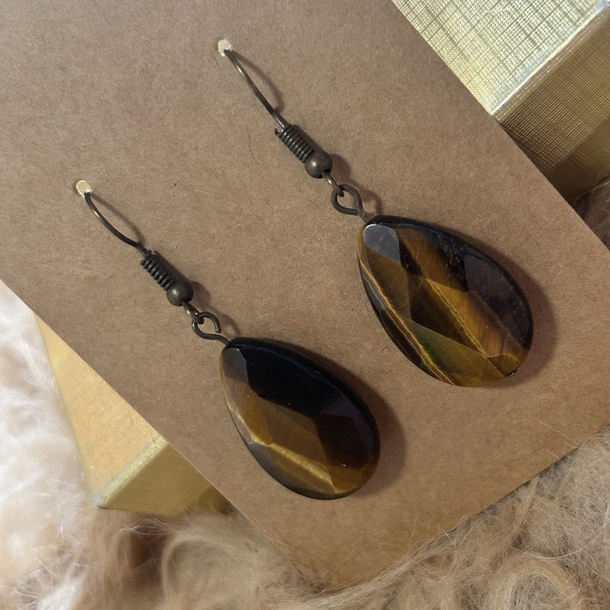Handmade Handcrafted teardrop genuine stone tigers eye brass set Size ONE SIZE - 9 Thumbnail