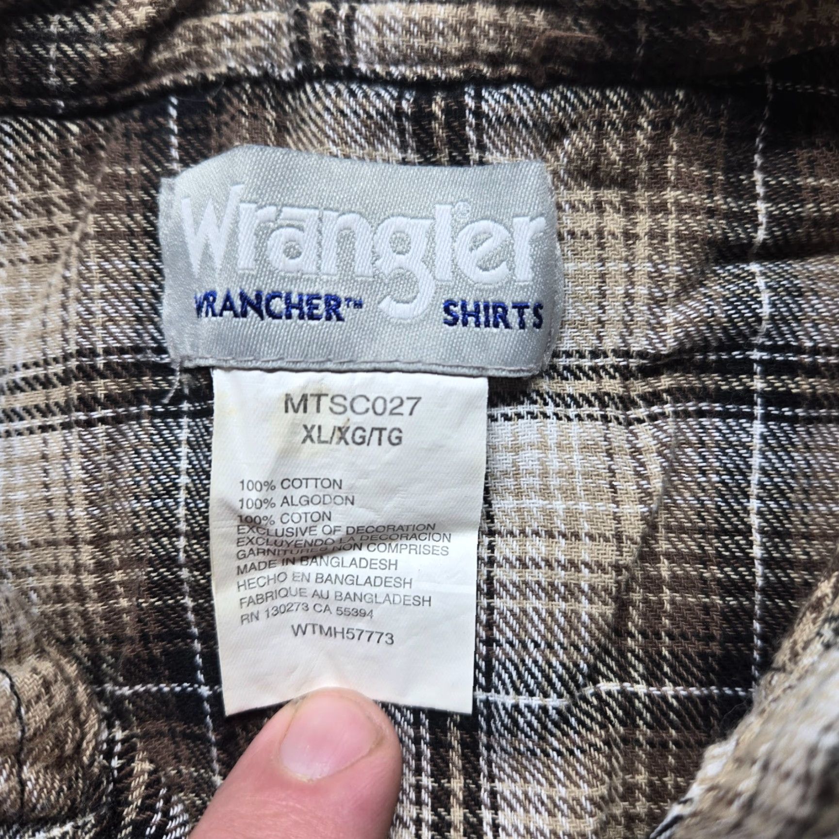 Wrangler VINTAGE Wrangler Wrancher Western Shirt Brown Plaid Pearl Snaps Adult Men's XL Size US XL / EU 56 / 4 - 3 Thumbnail