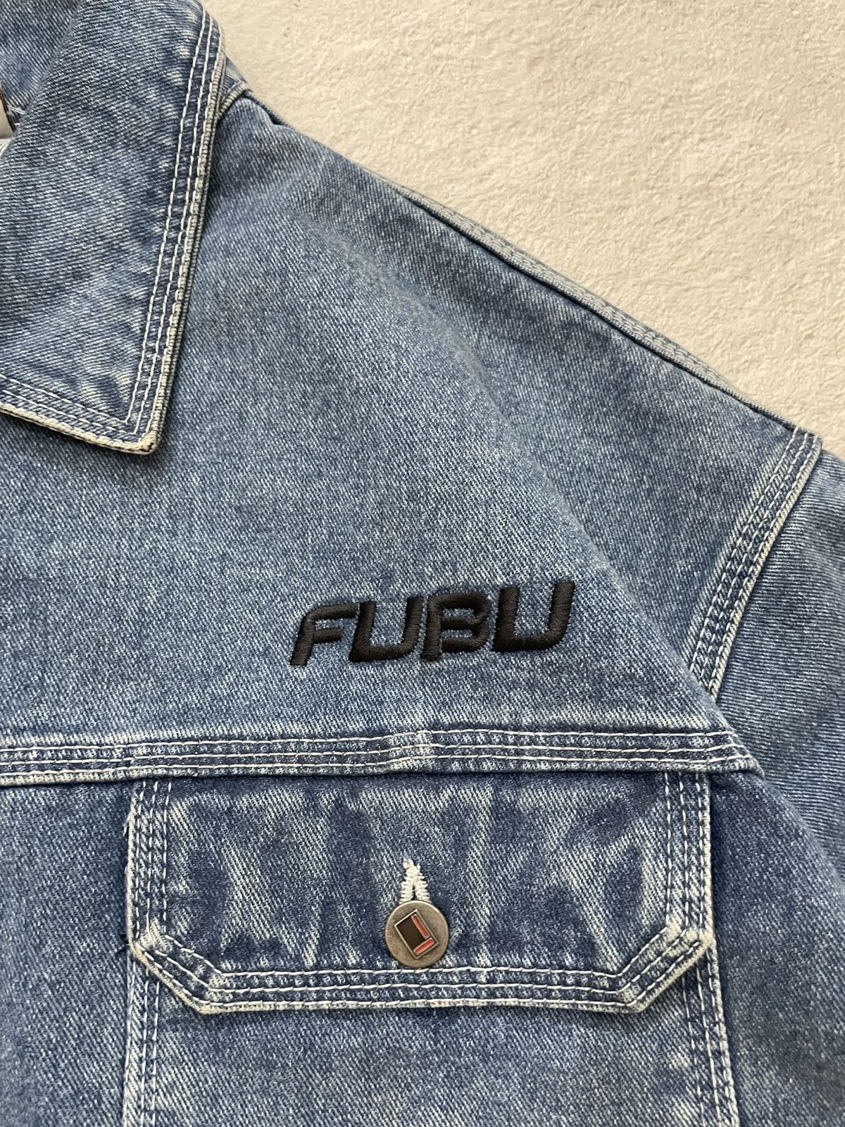 Japanese Brand 2000s Japan Fubu Denim Jacket Embroidered Big Logo Y2K 14th Size US XL / EU 56 / 4 - 4 Thumbnail