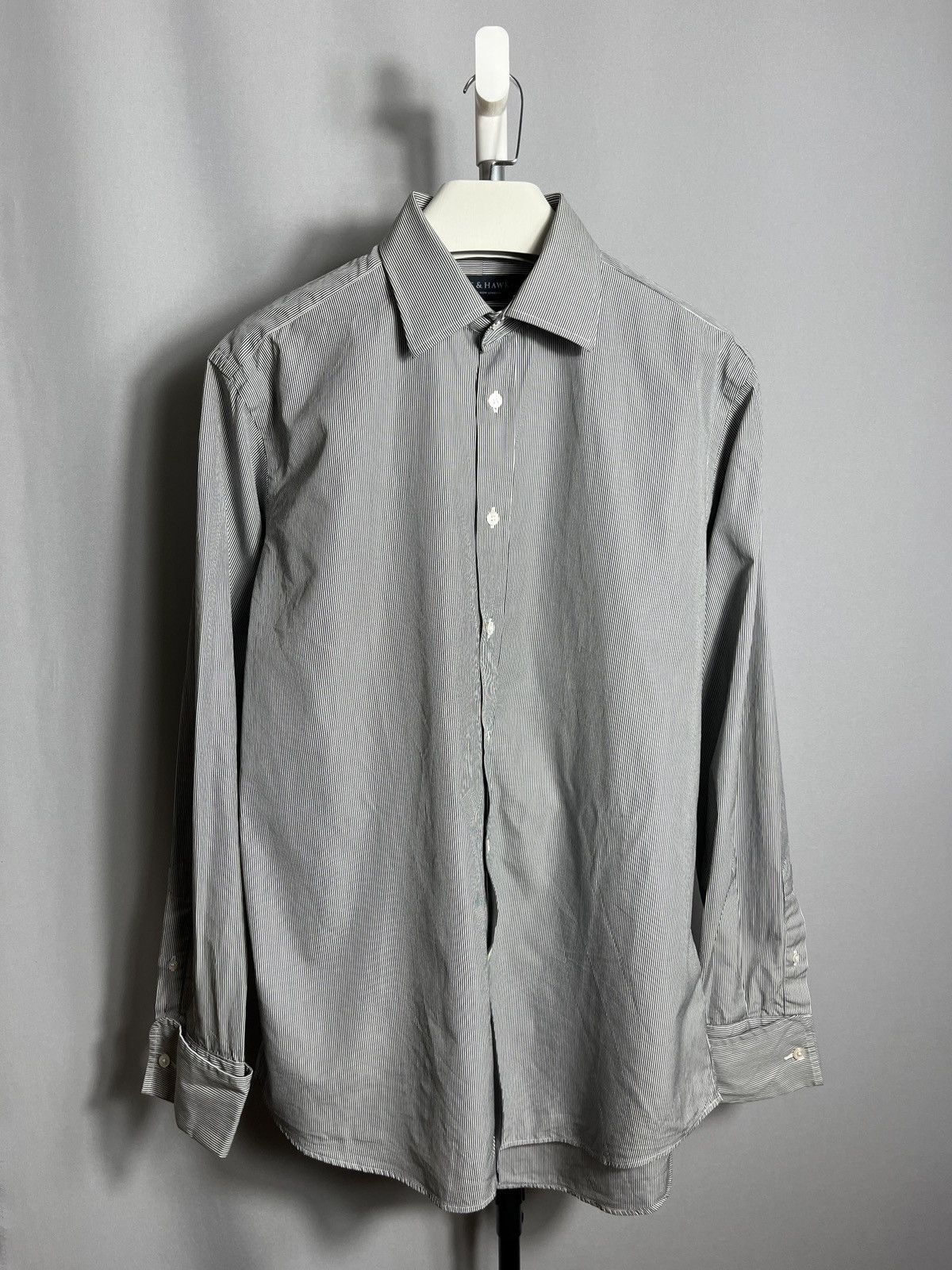 Gieves & Hawkes Gieves & Hawkes Shirt Mens Collar Striped Gray Double Cuff Size US XL / EU 56 / 4 - 1 Thumbnail