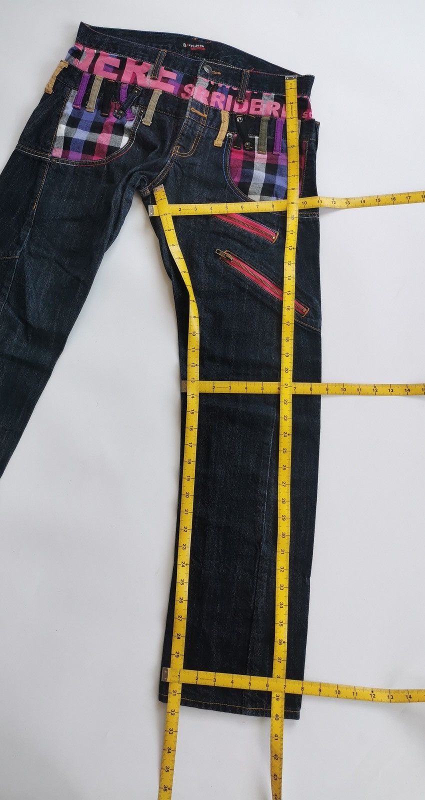 Kapital Sorridere Double Waist Zipper Check Dark Blue Jeans Punk Size US 32 / EU 48 - 11 Thumbnail