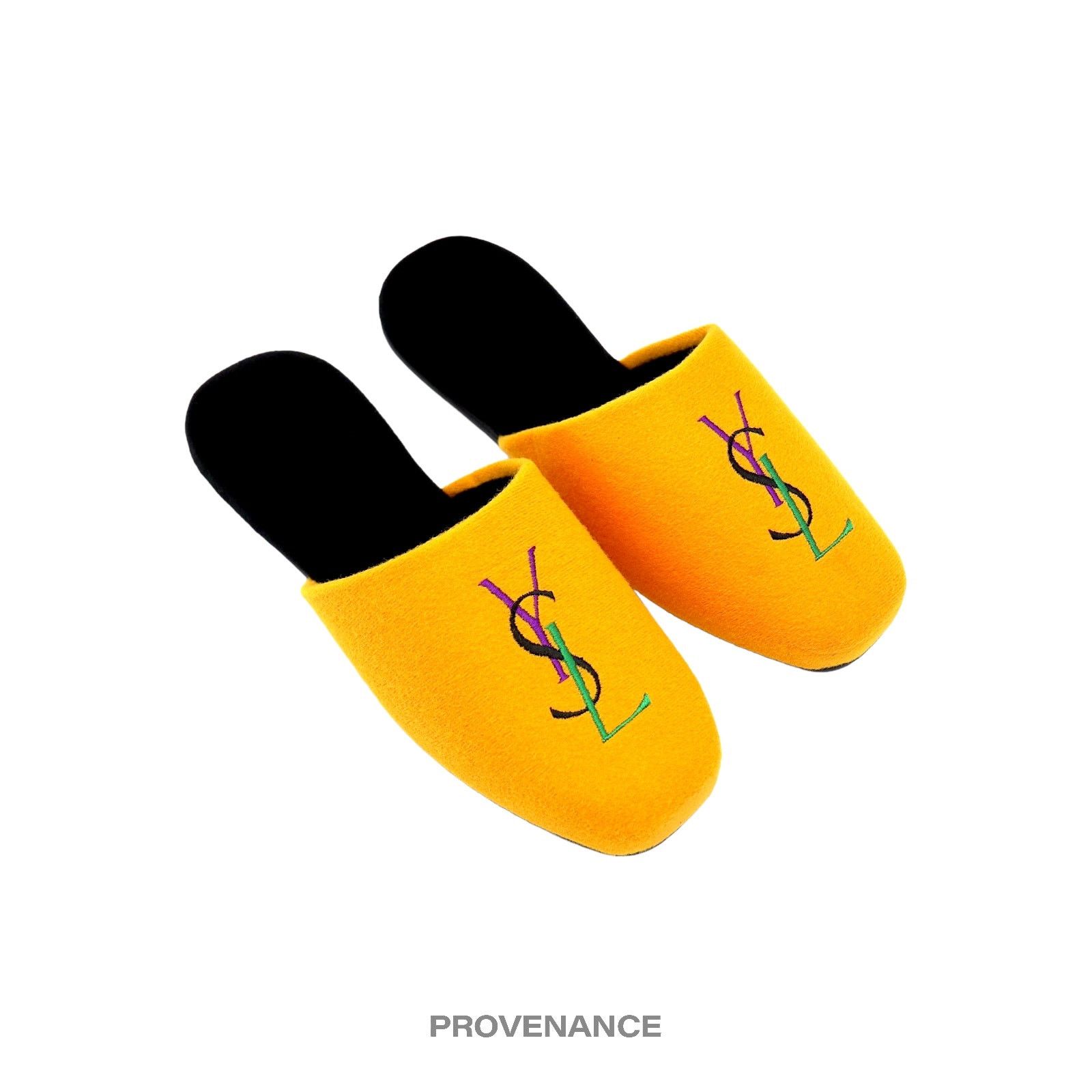 Yves Saint Laurent 🔴 Yves Saint Laurent YSL Logo Slipper - Yellow Velour Size US 8 / IT 38 - 3 Thumbnail