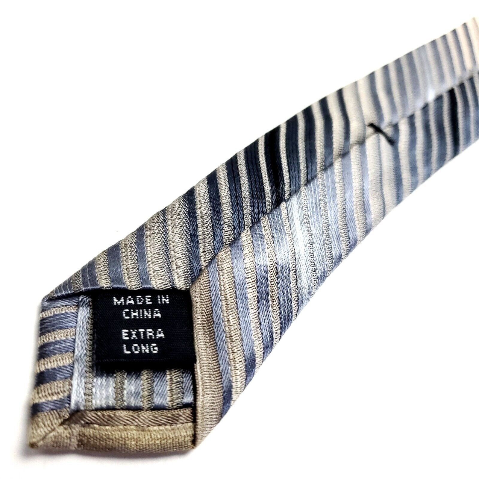 Calvin Klein Calvin Klein Grey Beige Silk Tie Woven Long Striped Size ONE SIZE - 5 Thumbnail