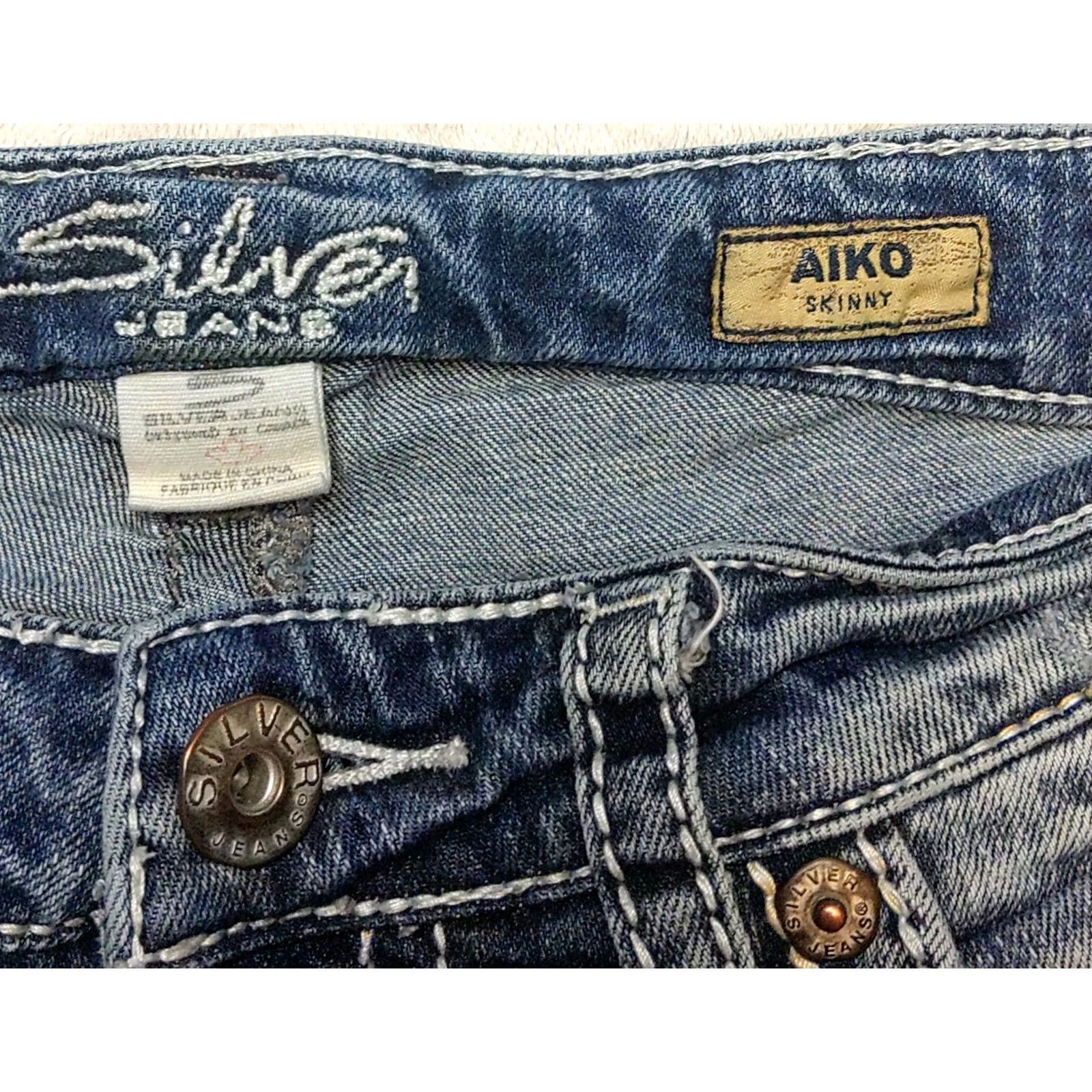 Silver Jeans Co. Silver Jeans Aiko Skinny Jeans Dark Wash 29x31 Womens Mid Rise Denim Stretch Pockets Logo 5-Pocket Size 29" - 5 Thumbnail