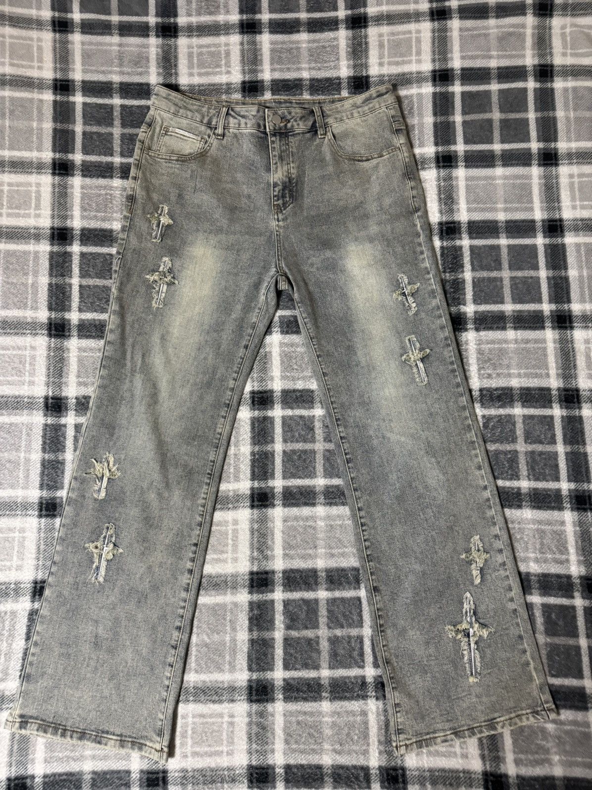 Vintage Iconslab X Psylos1 Star Patchwork Blue Jeans Size US 34 / EU 50 - 1 Thumbnail