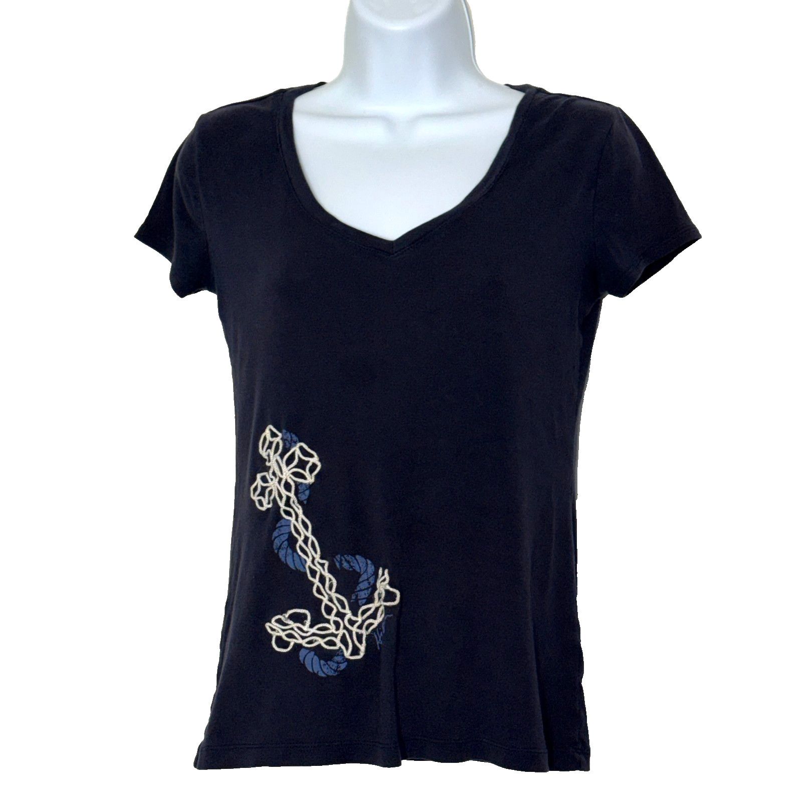 Tommy Hilfiger TOMMY HILFIGER T-shirt Womens XS Blue Embroidred Anchor Size XS / US 0-2 / IT 36-38 - 1 Thumbnail