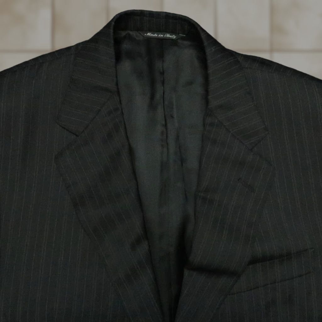 Canali Canali Blazer Mens Black 42R Wool Striped 2 Piece Notch Lapel Single-Breasted Formal Self/Euro 50R Italy Mens Size 42R - 1 Thumbnail